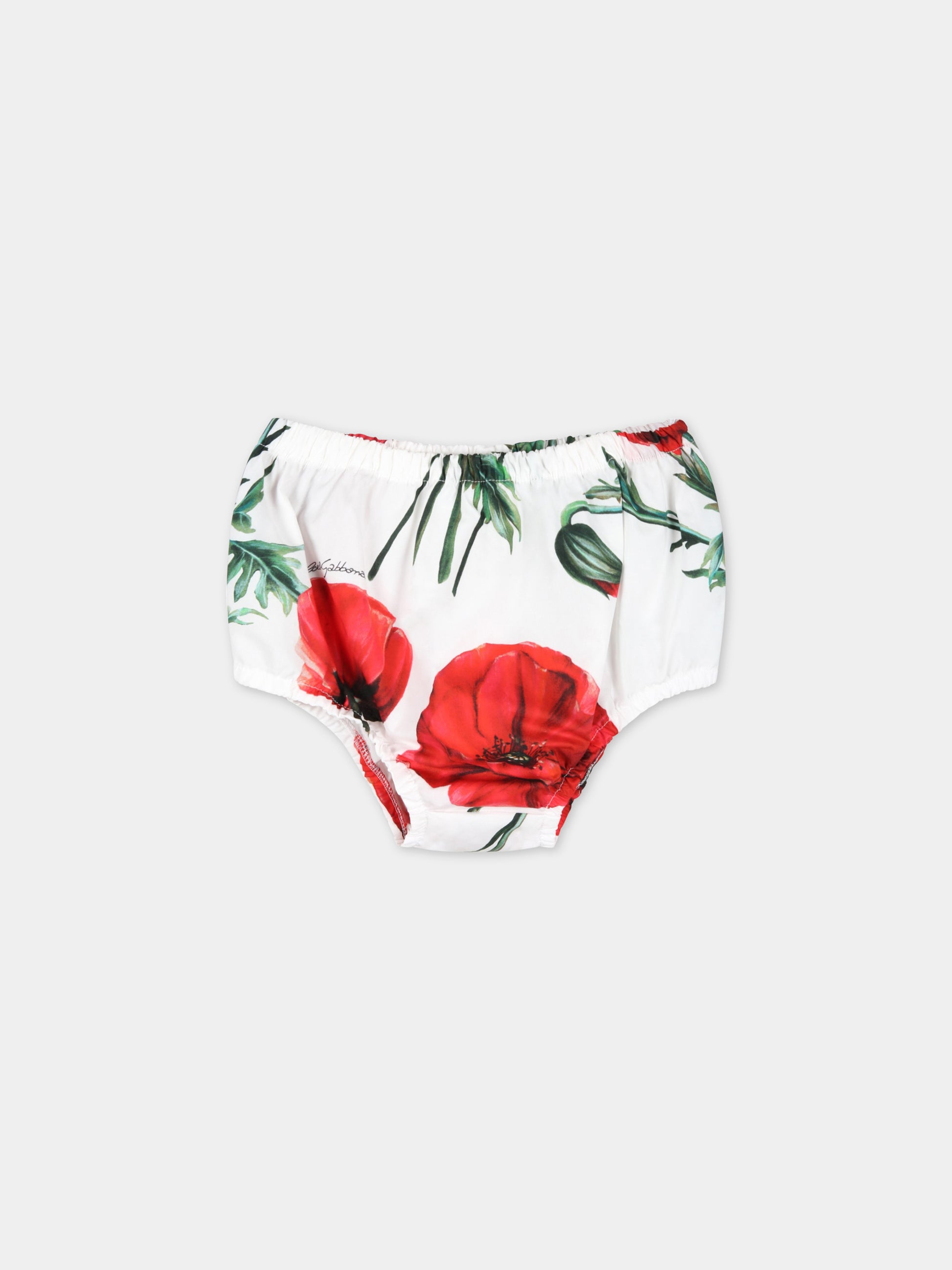 Gonna bianca per neonata con papaveri,Dolce & Gabbana Kids,L24I49 HS5O1 HA3VN