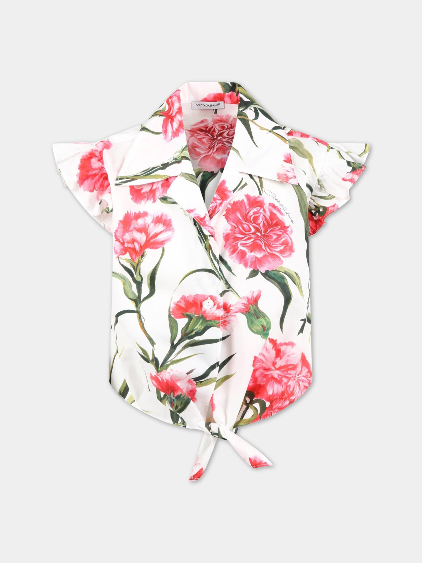 Camicia bianca per bambina con garofani rosa,Dolce & Gabbana Kids,L55S74 HS5O0 HA3VL