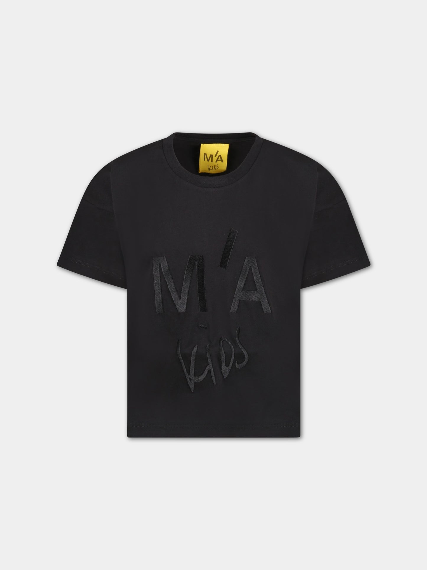 T-shirt nera per bambina con logo ricamato,Marques Almeida,SS23CORETP0351JRS BLACK