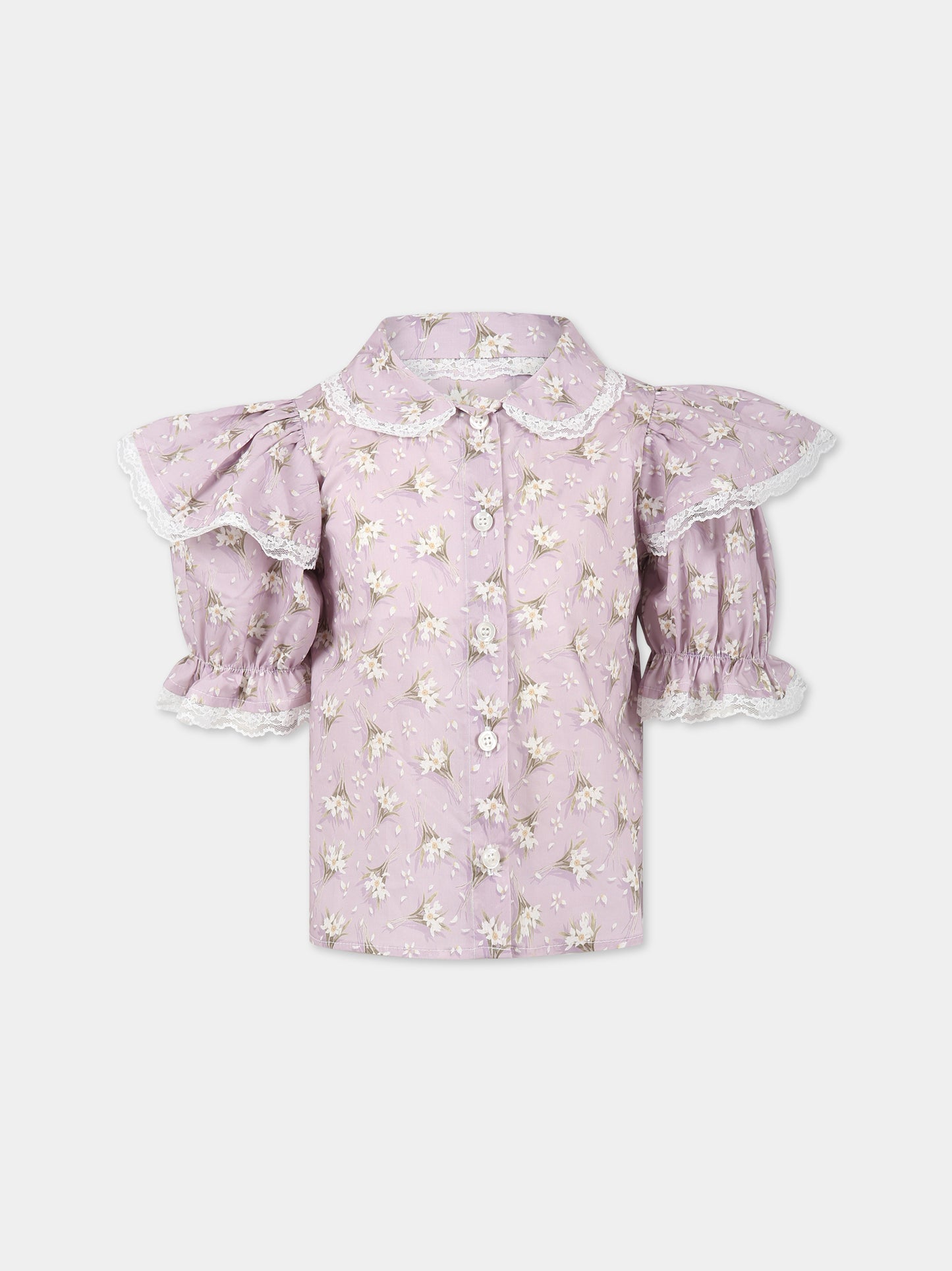 Camicia viola per bambina con stampa floreale,Paade Mode,232130120