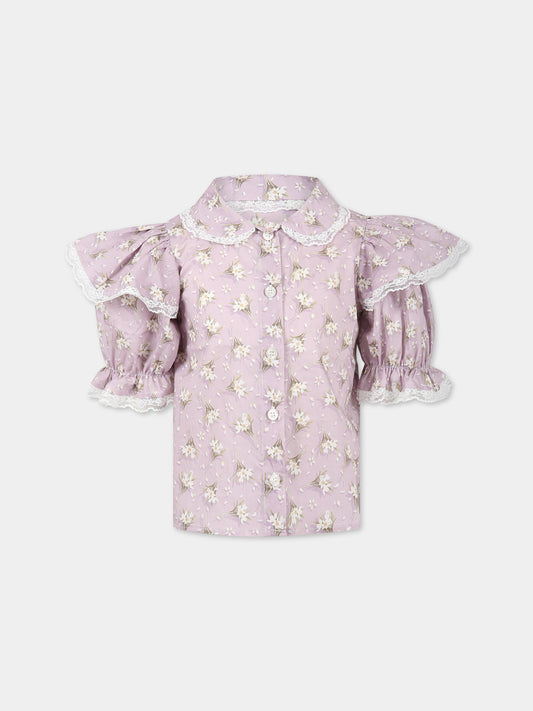 Camicia viola per bambina con stampa floreale,Paade Mode,232130120