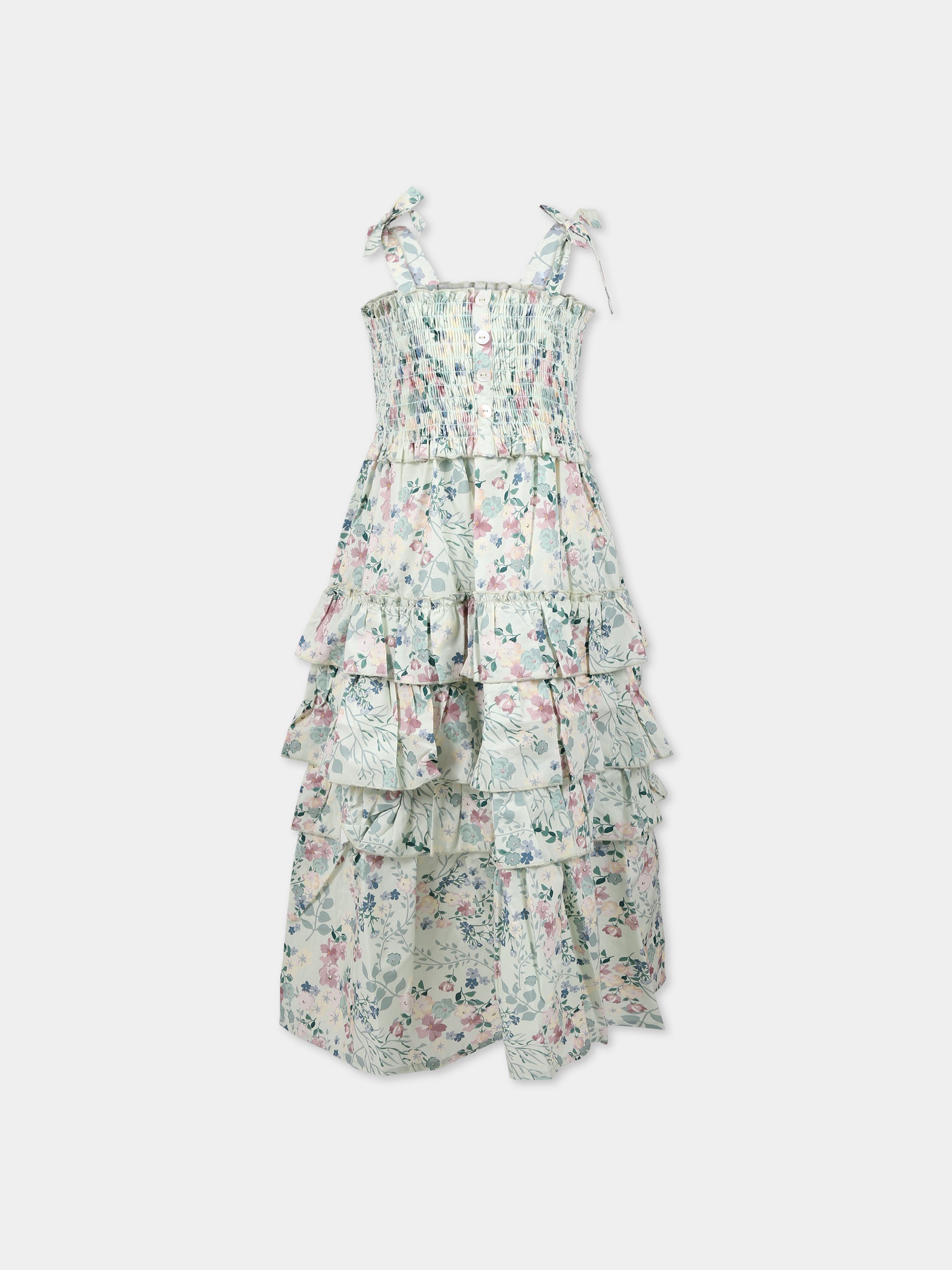 Vestito verde per bambina con stampa floreale,Coco Au Lait,14COCO1052