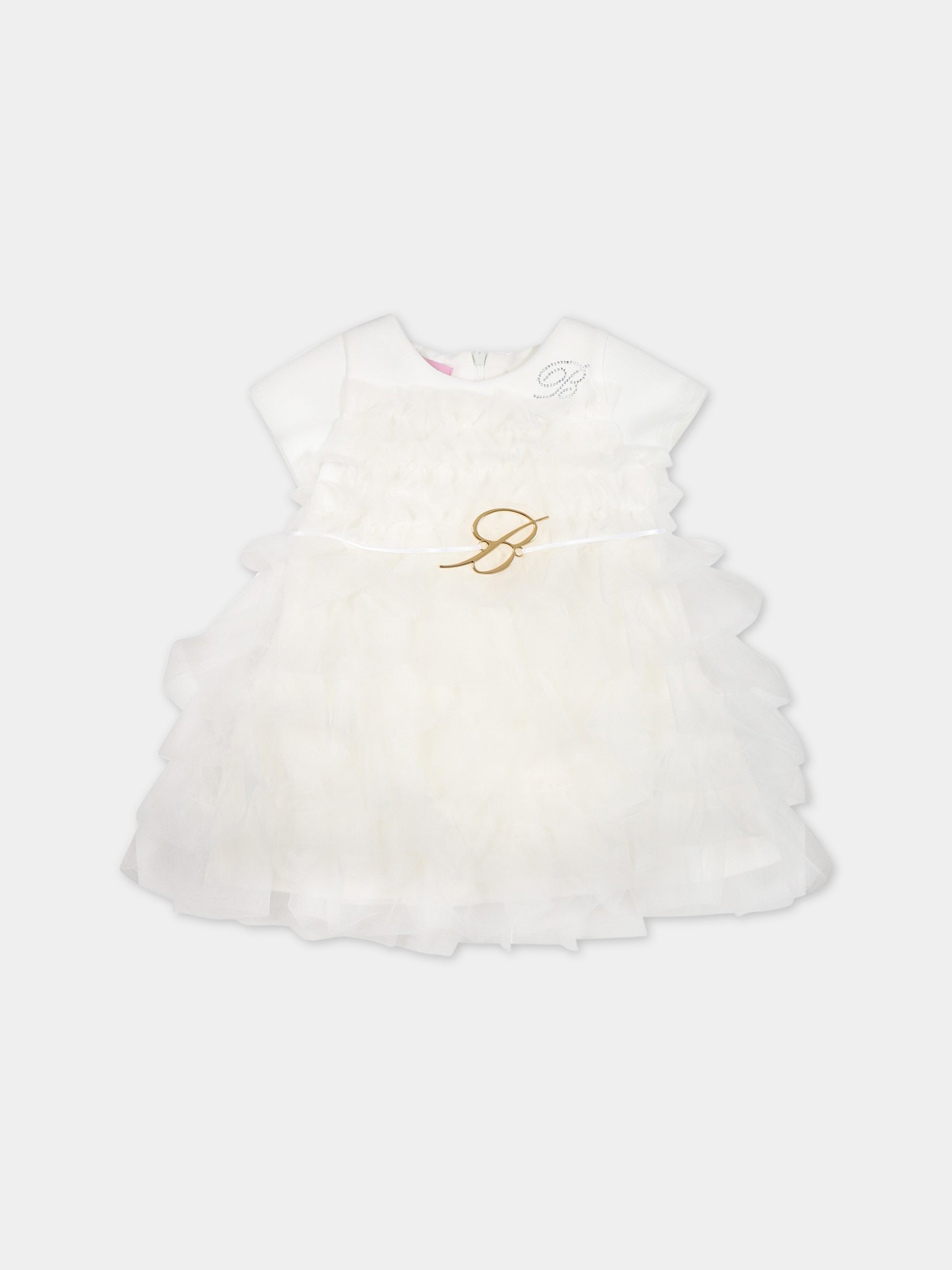 Vestito bianco per neonata con logo,Blumarine Baby,IA3116J6624 10602