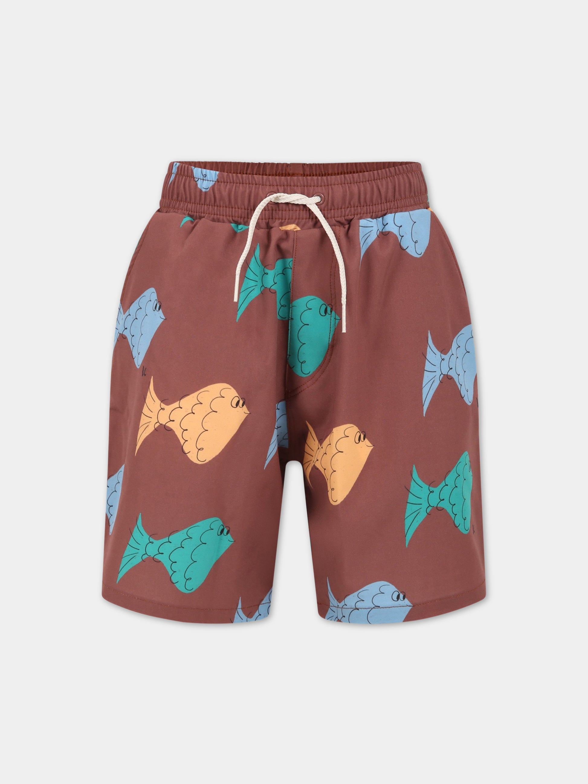 Boxer mare marroni per bambino con stampa pesci all-over,Bobo Choses,123AC142