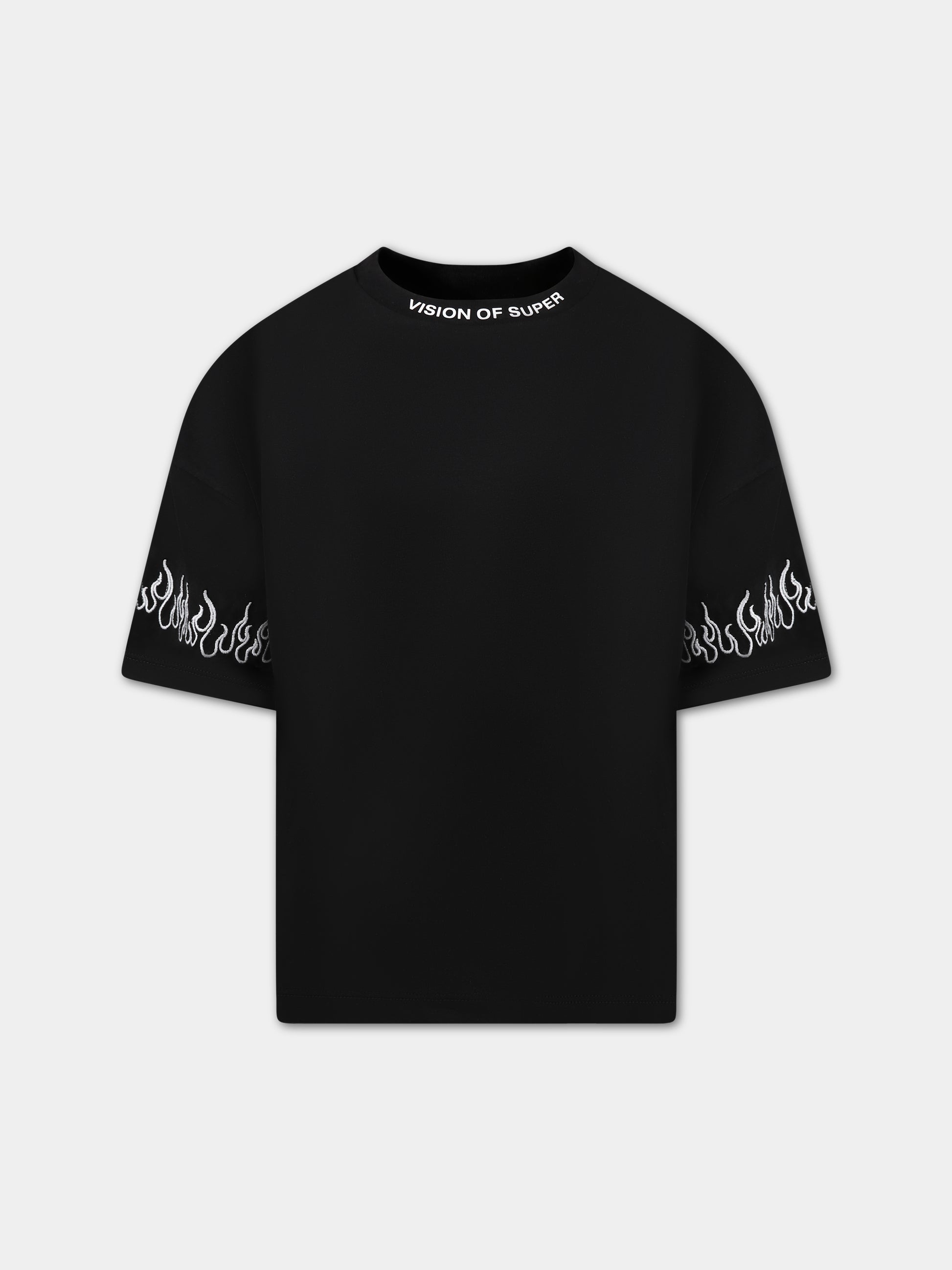 T-shirt nera per bambino con fiamme e logo,Vision Of Super,TSV3100J NERO