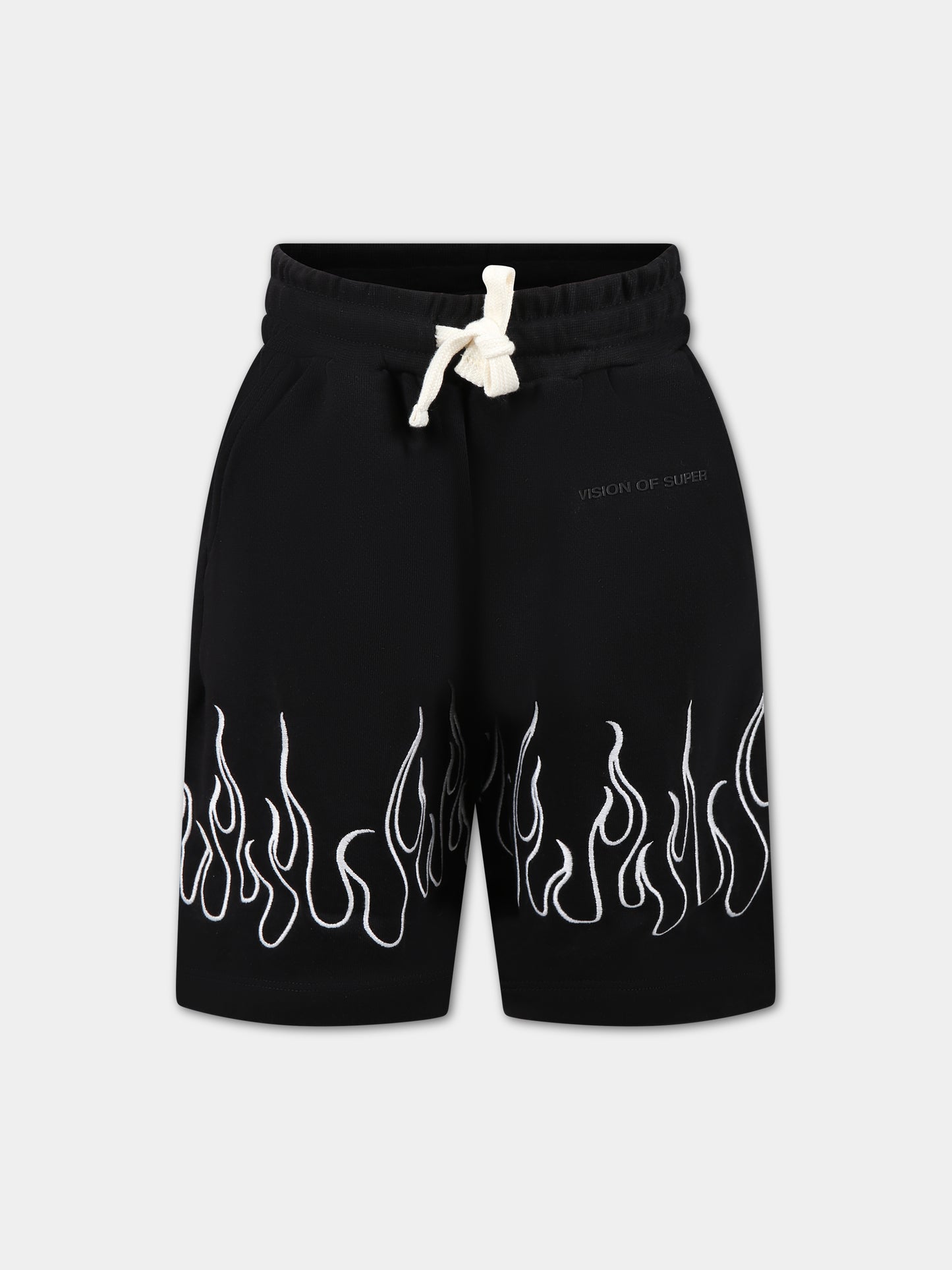 Shorts nero per bambino con fiamme e logo,Vision Of Super,BFV3100J BIANCO