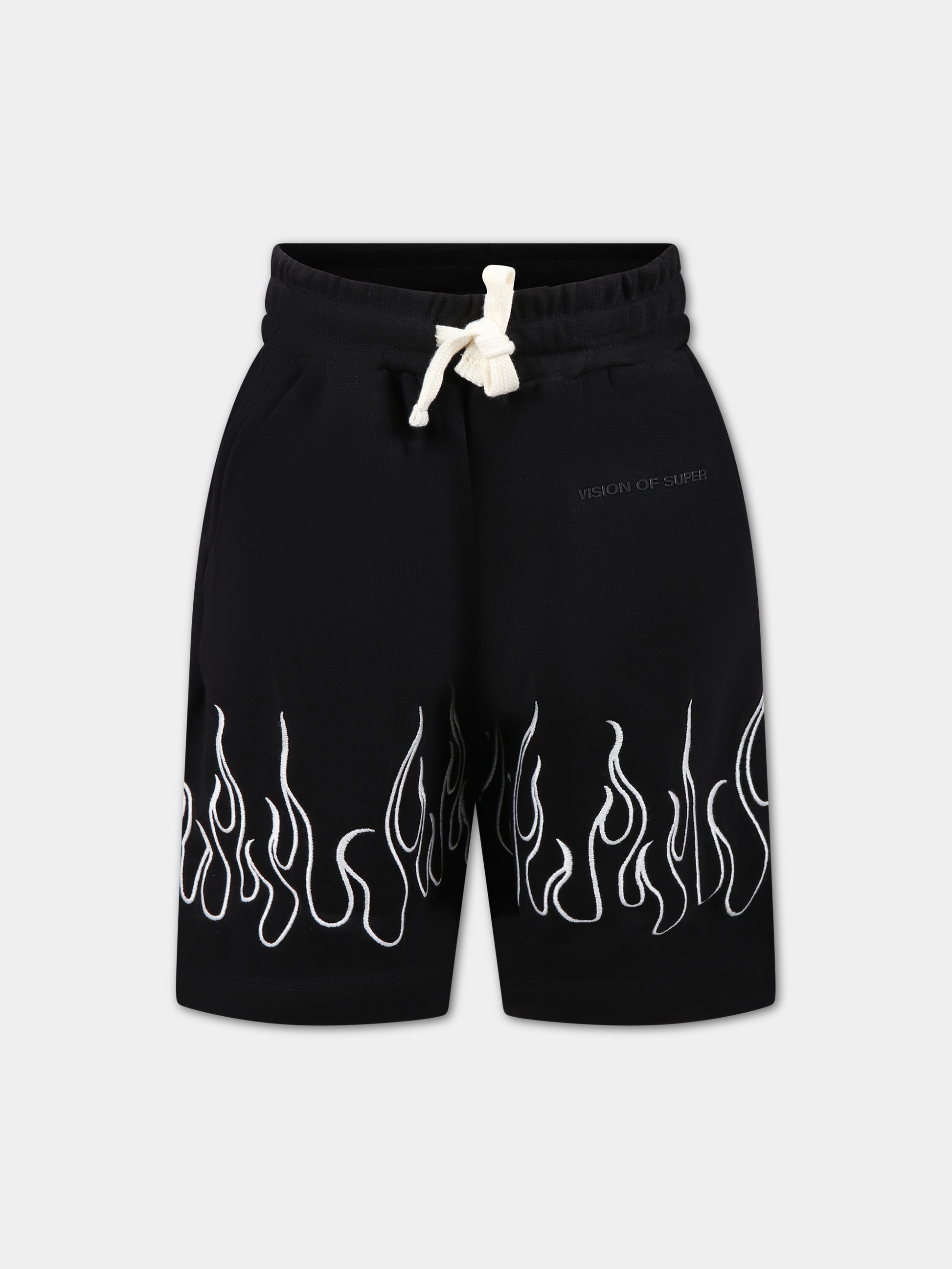 Shorts nero per bambino con fiamme e logo,Vision Of Super,BFV3100J BIANCO