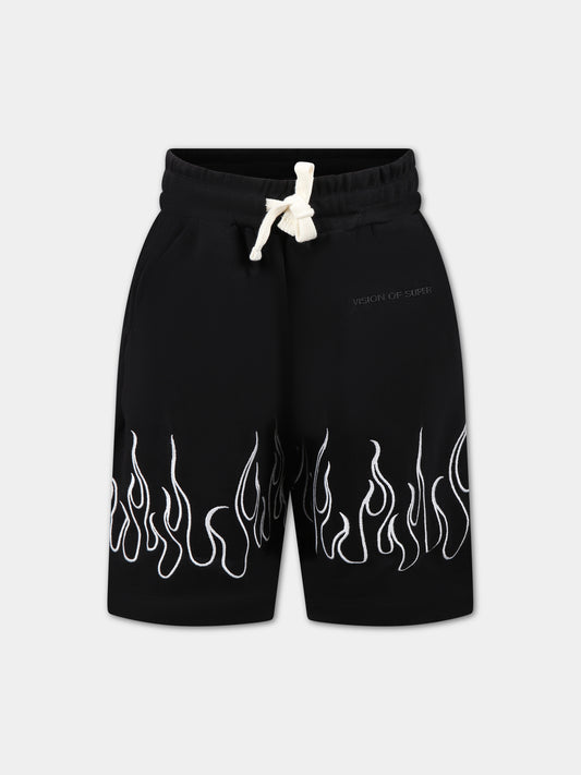 Shorts nero per bambino con fiamme e logo,Vision Of Super,BFV3100J BIANCO