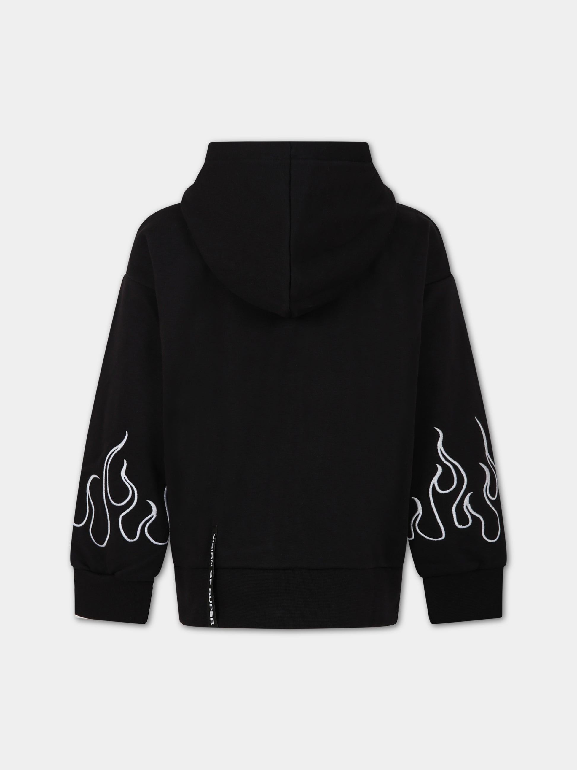 Felpa nera per bambino con fiamme e logo,Vision Of Super,MFV3100J BIANCO