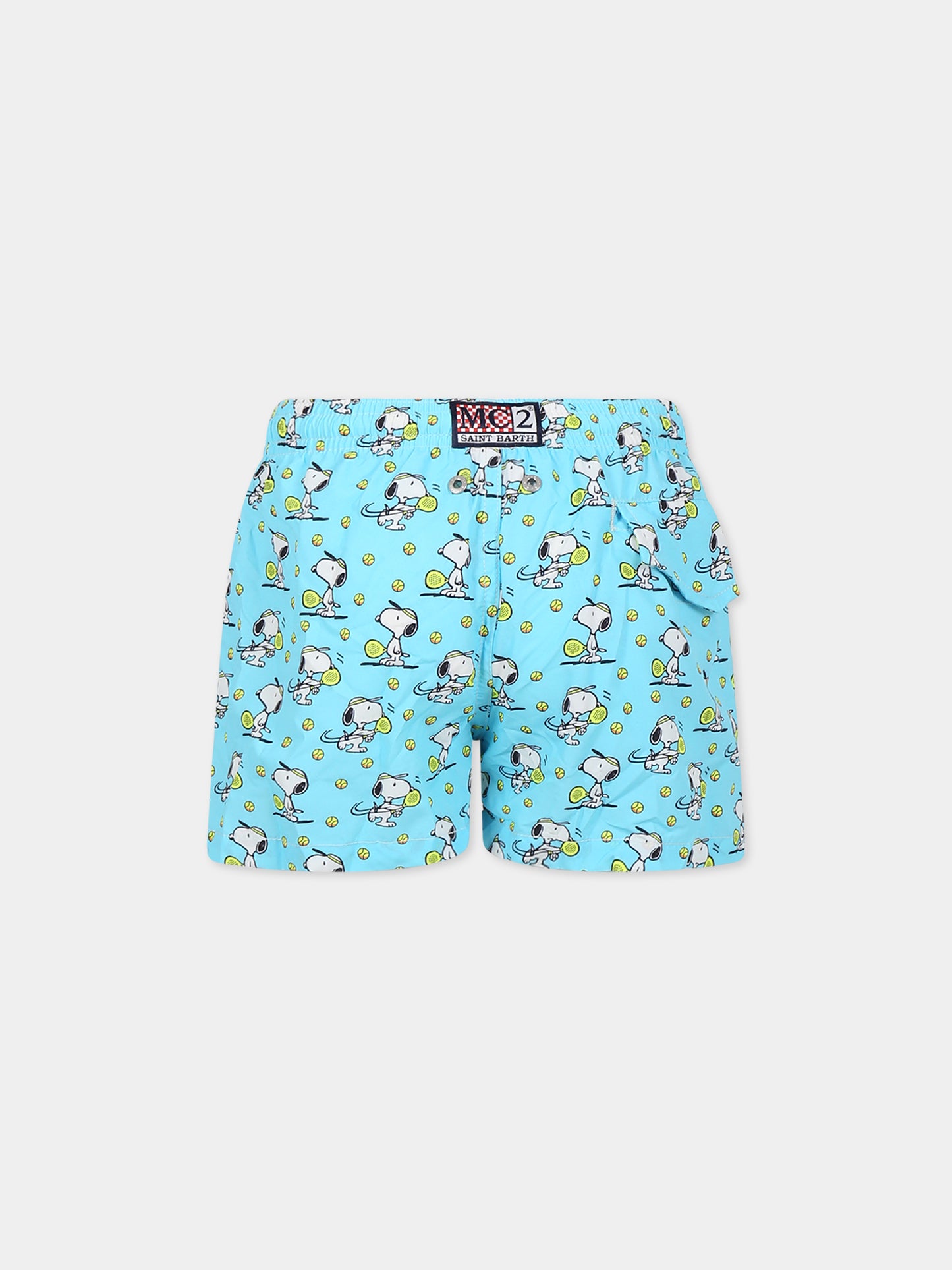 Boxer mare celesti per bambino con stampa Snoopy e logo,Mc2 Saint Barth,JEAN LIGHTING SNOOPY PADEL MINI 31