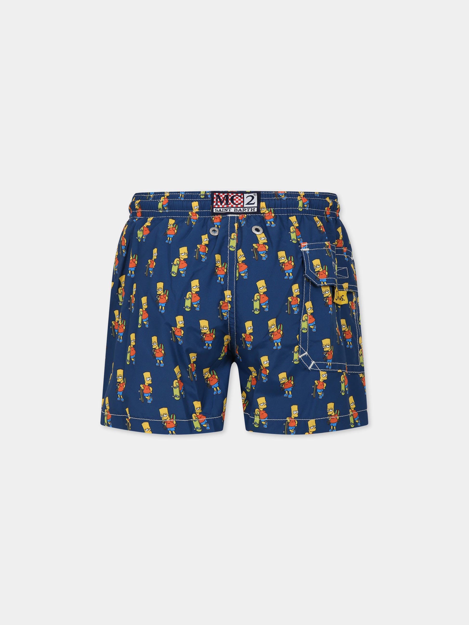 Boxer mare blu per bambino con stampa Bart Simpson e logo,Mc2 Saint Barth,JEAN LIGHTING BART SKATE MULTI 61