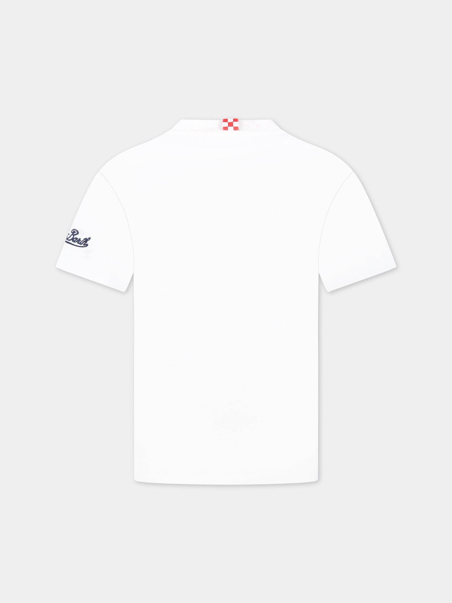 T-shirt bianca per bambino con stampa Puffo, scritta Champion  e logo,Mc2 Saint Barth,TSHIRT BOY SMURF SOCCER 01N