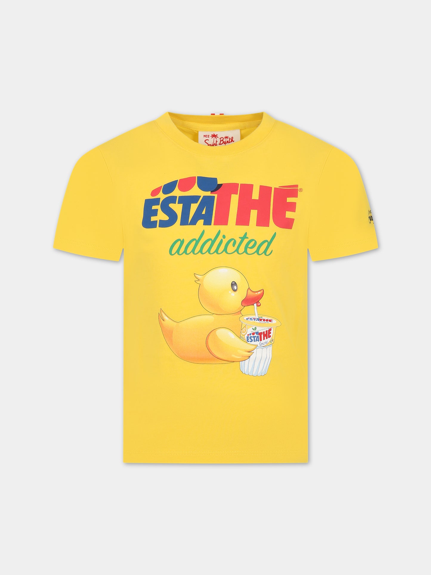 T-shirt giallo per bambini con stampa Ducky e logo,Mc2 Saint Barth,TSHIRT BOY ESTATHE ITA 91