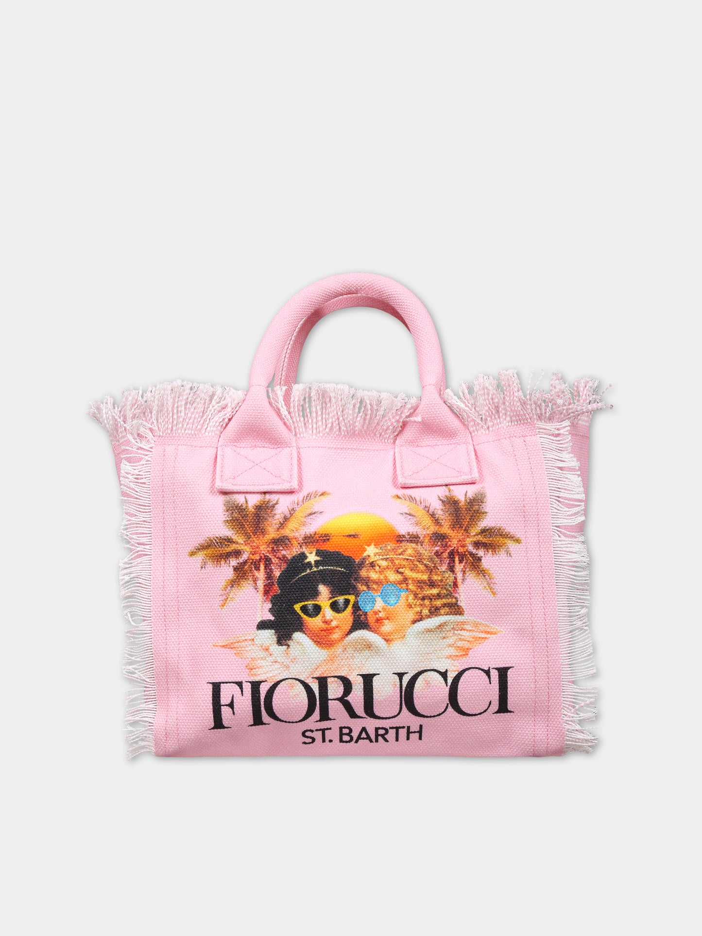 Borsa rosa per bambina con stampa Fiorucci Angels e logo,Mc2 Saint Barth,COLETTE ANGELS PALM 21 FIORUCCI