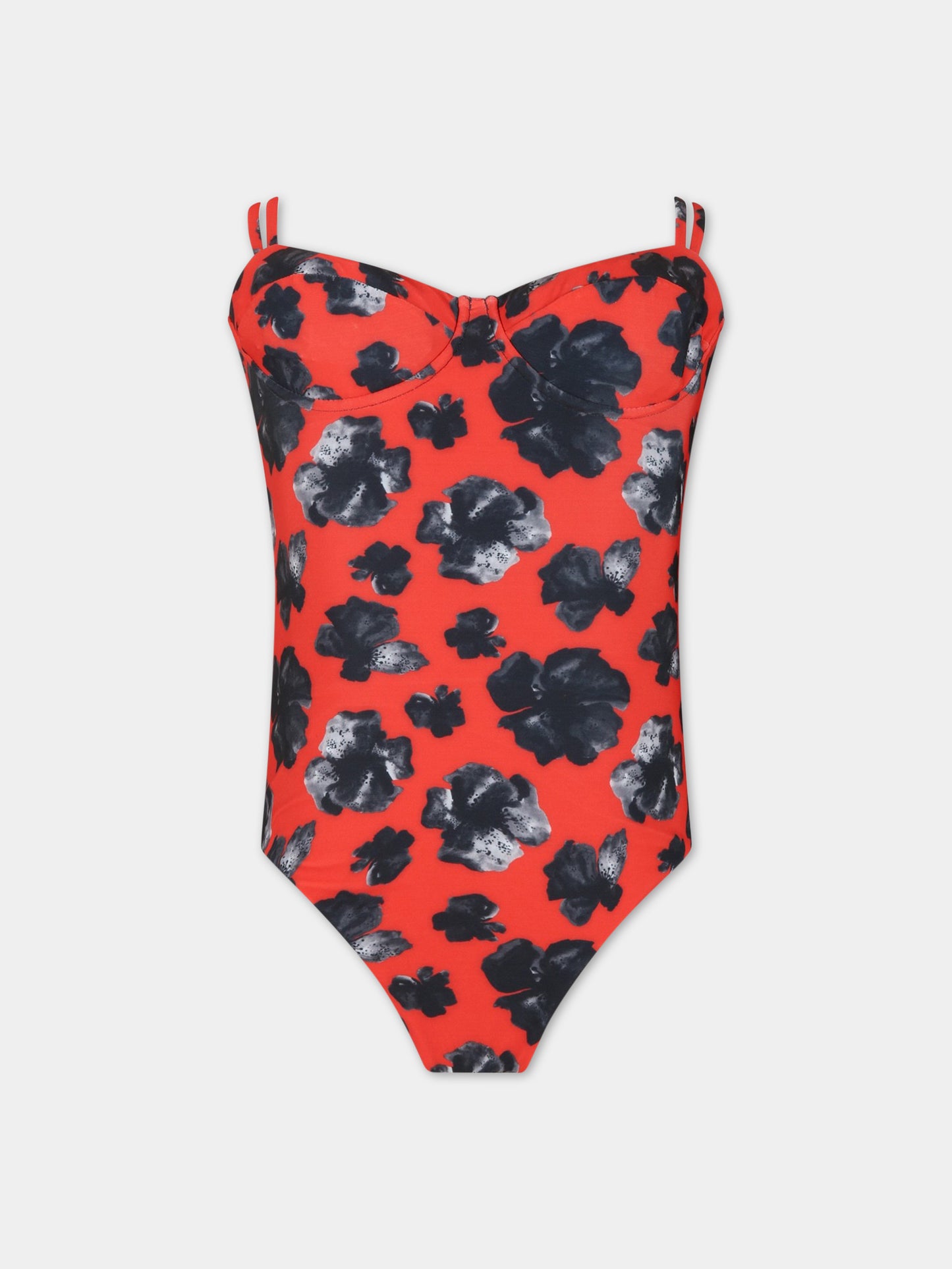 Costume Brigitte rosso da donna con fiori,Matineè,CB4046 BRIGITTE FIORE ROSSO