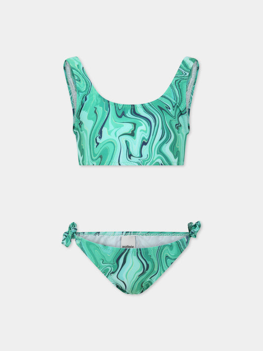 Bikini verde per bambina con stampa Malakite,Matineè,CC4021 PETITE MARTINE MALAKITE VERDE