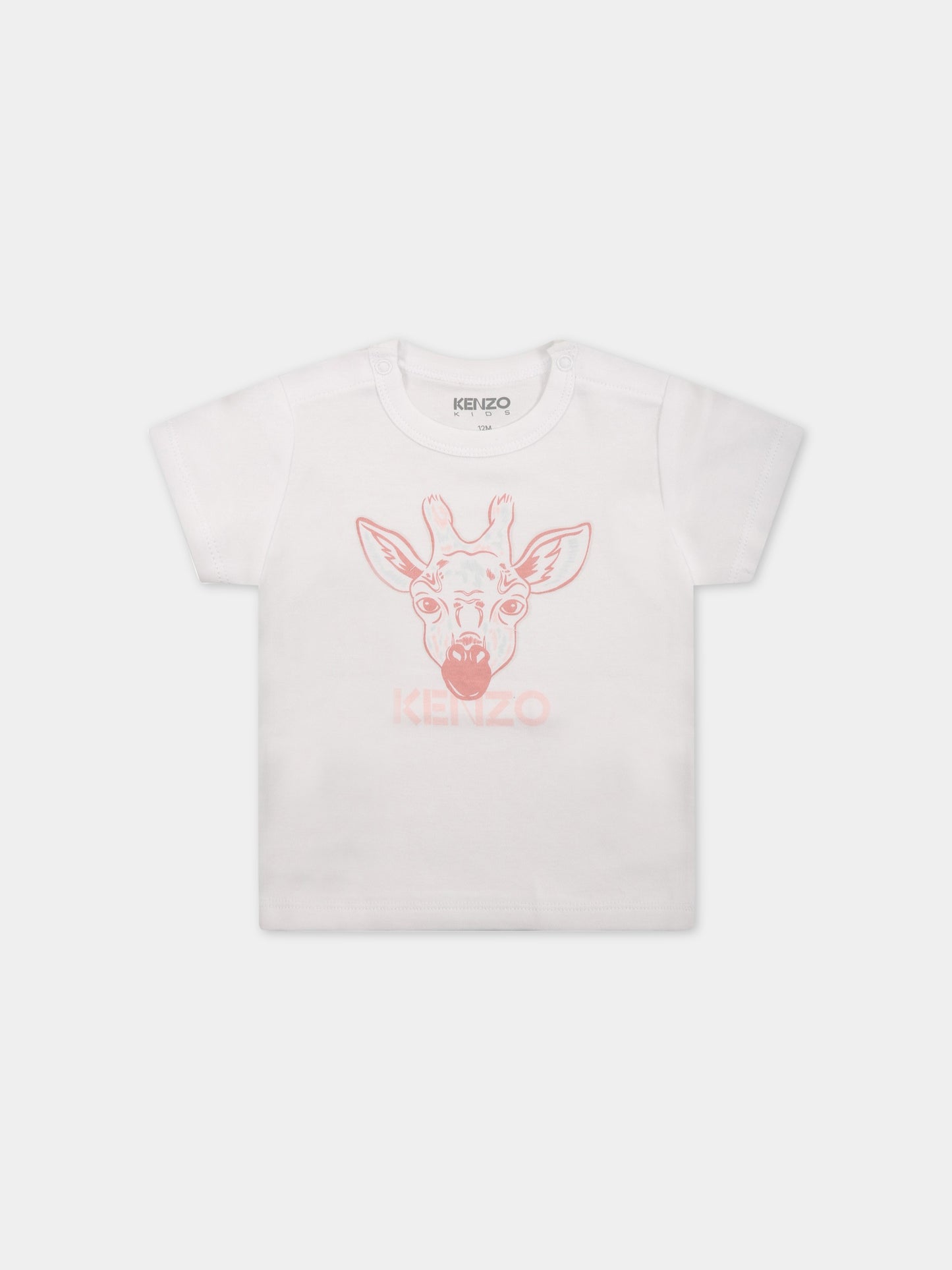 T-shirt bianca per neonata con giraffa,Kenzo Kids,K95082 10P