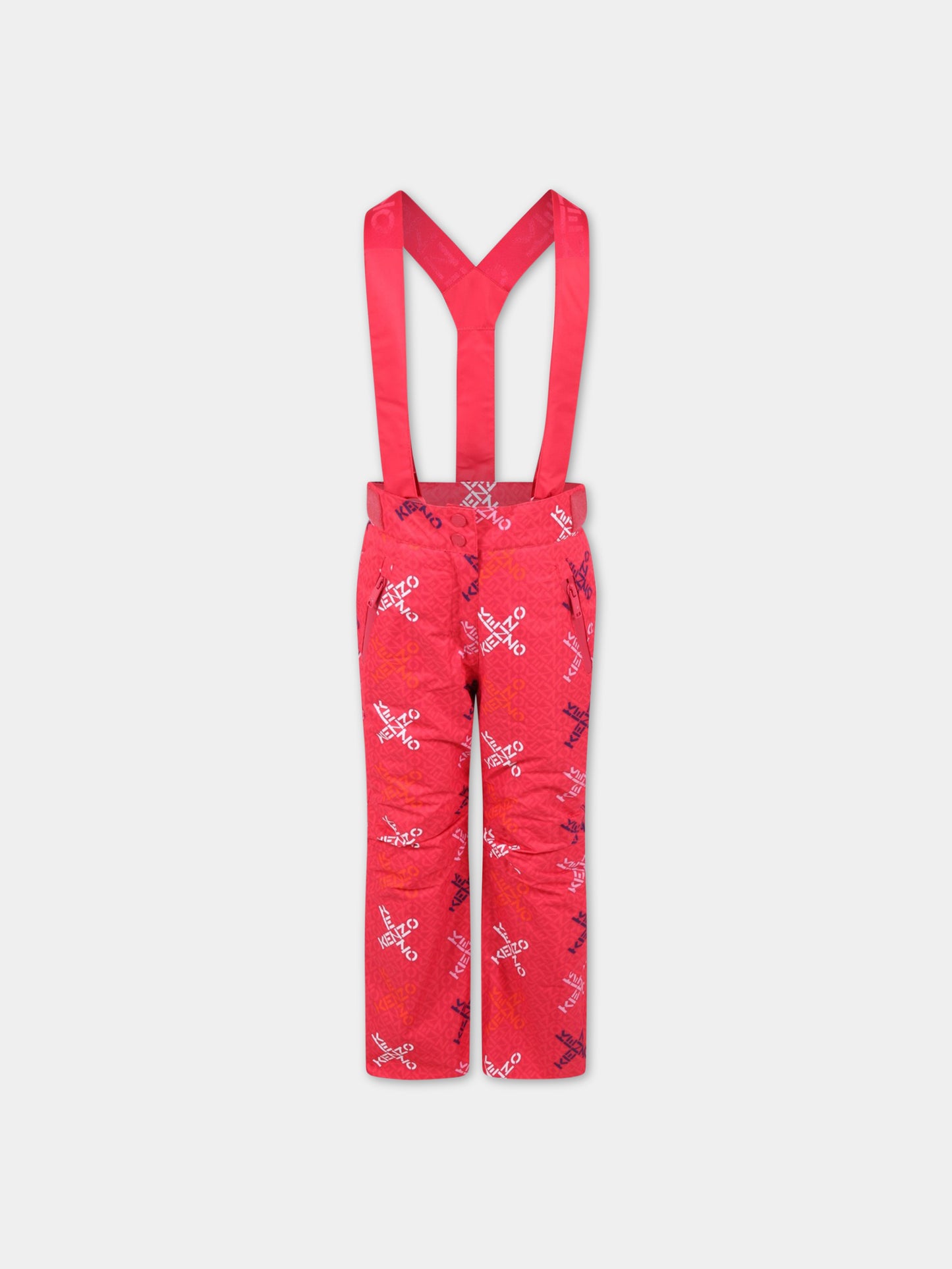 Salopette fucsia per bambina con loghi,Kenzo Kids,K14220 49F