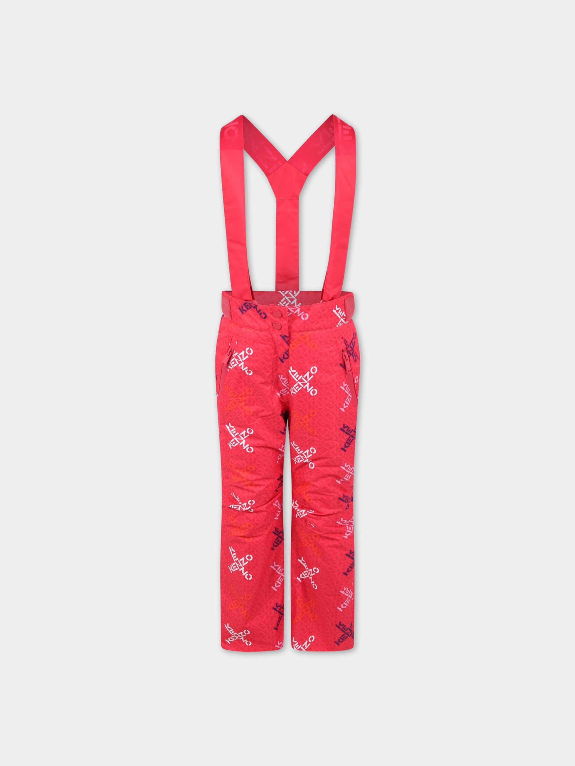 Salopette fucsia per bambina con loghi,Kenzo Kids,K14220 49F