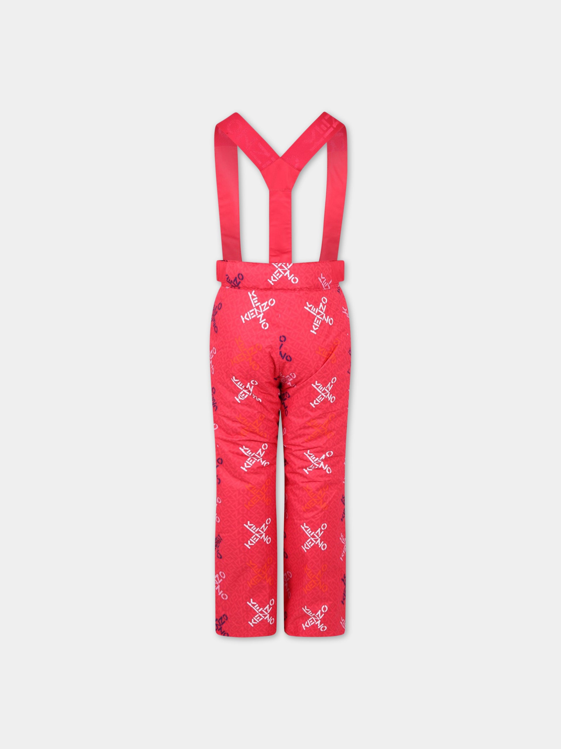 Salopette fucsia per bambina con loghi,Kenzo Kids,K14220 49F