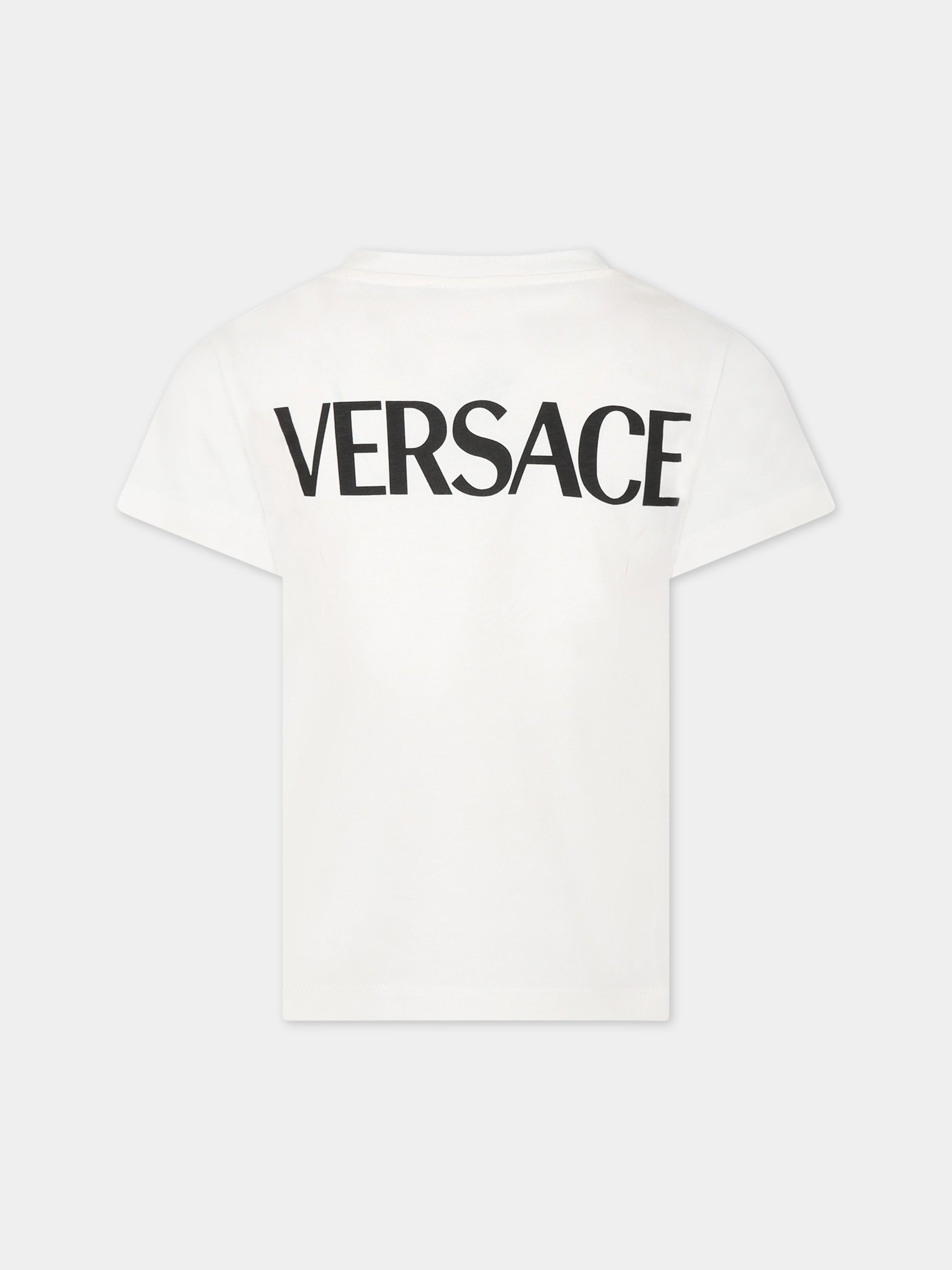 T-shirt bianca per bambina con logo,Versace,1000052 1A07377 6W930 AY0034