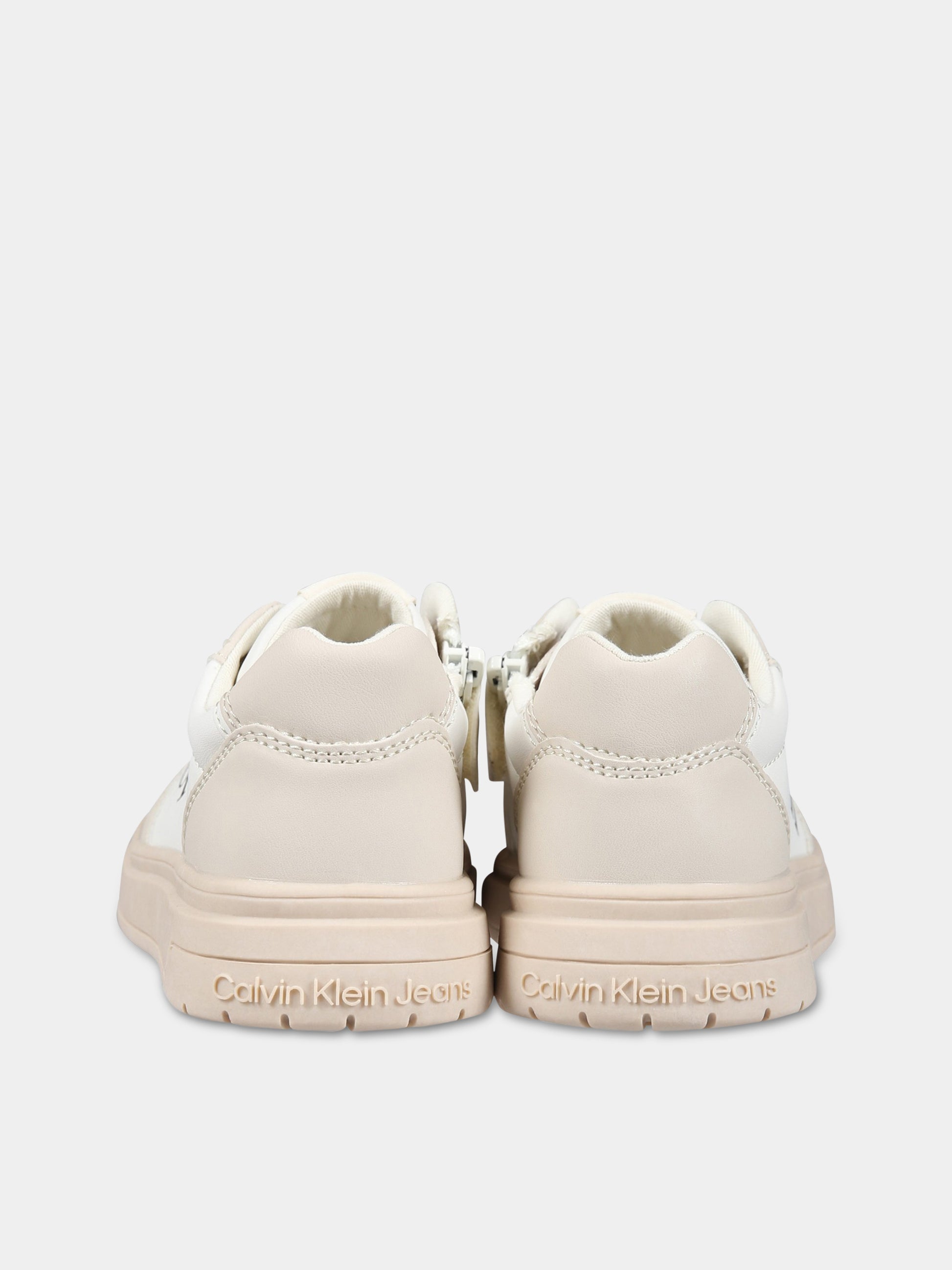 Sneakers avorio per bambini con logo,Calvin Klein Kids,V3X9 80552 1355A360