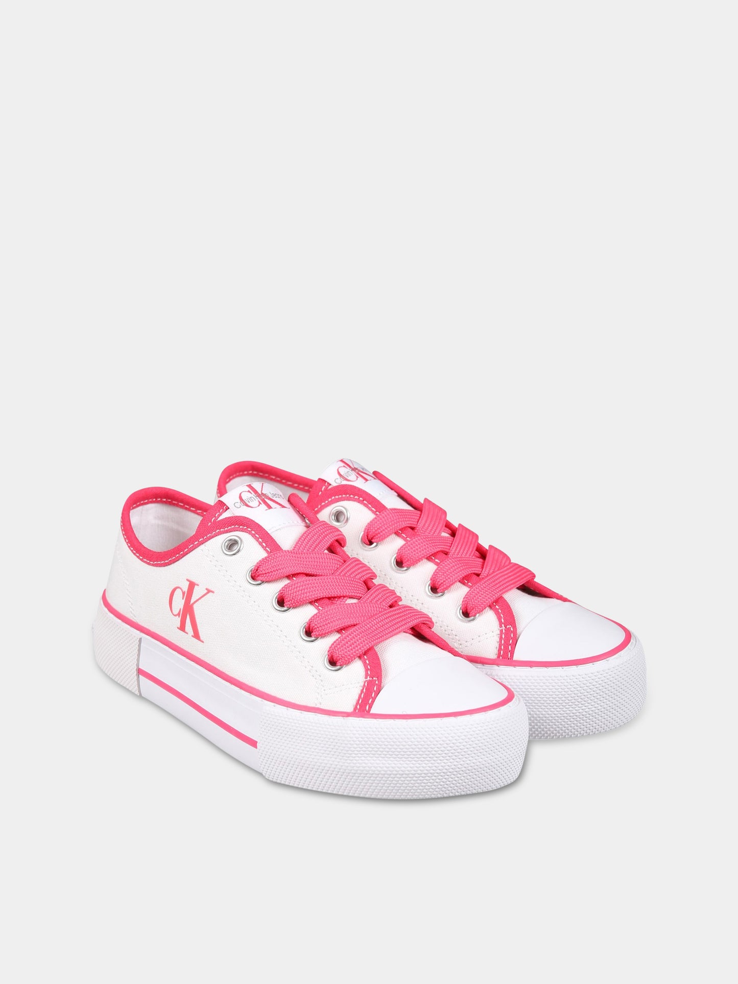 Sneakers bianche per bambina con logo,Calvin Klein Kids,V3A9 80483 0890X030