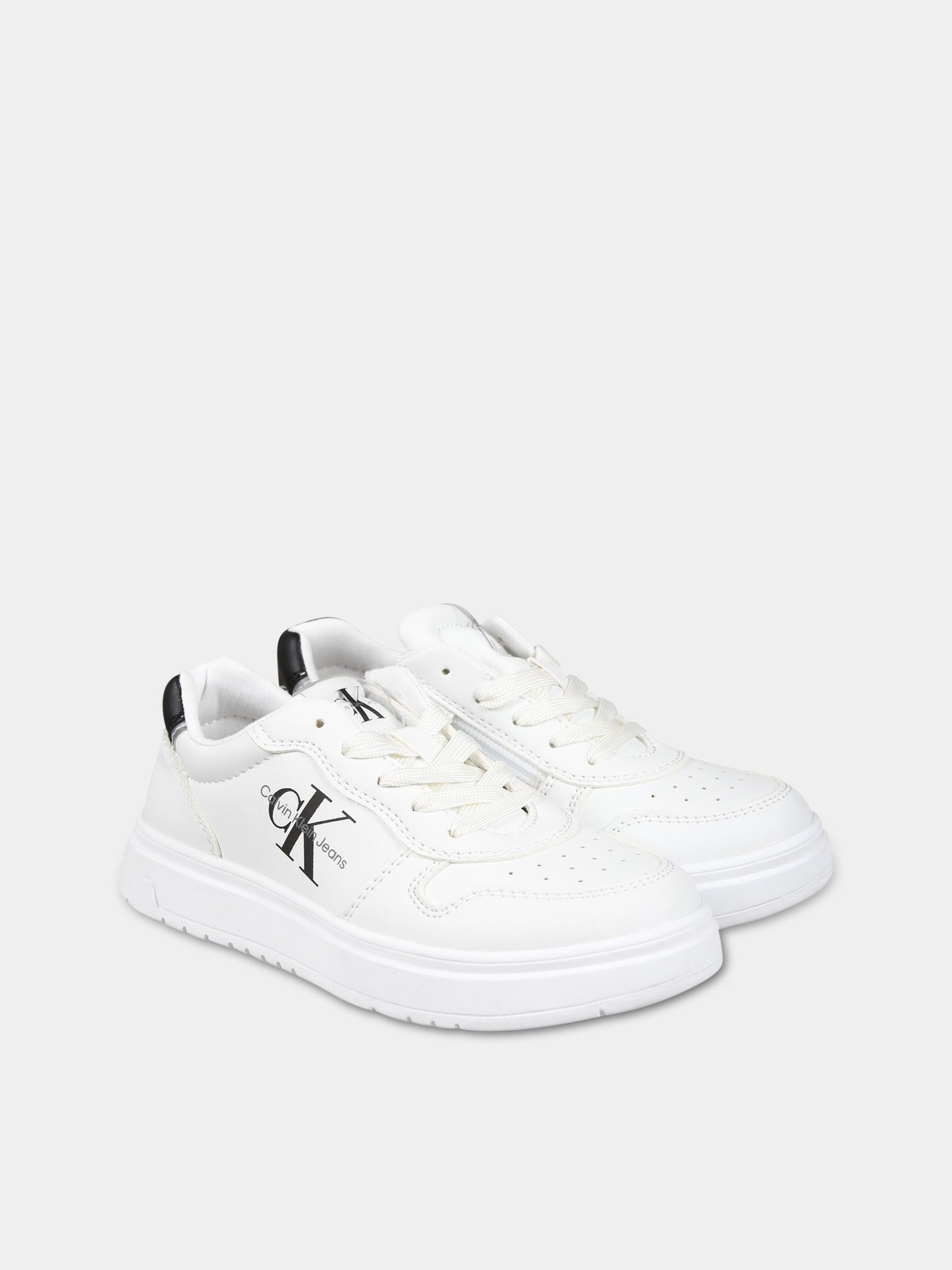 Sneakers bianche per bambini con logo,Calvin Klein Kids,V3X9 80553 1355100