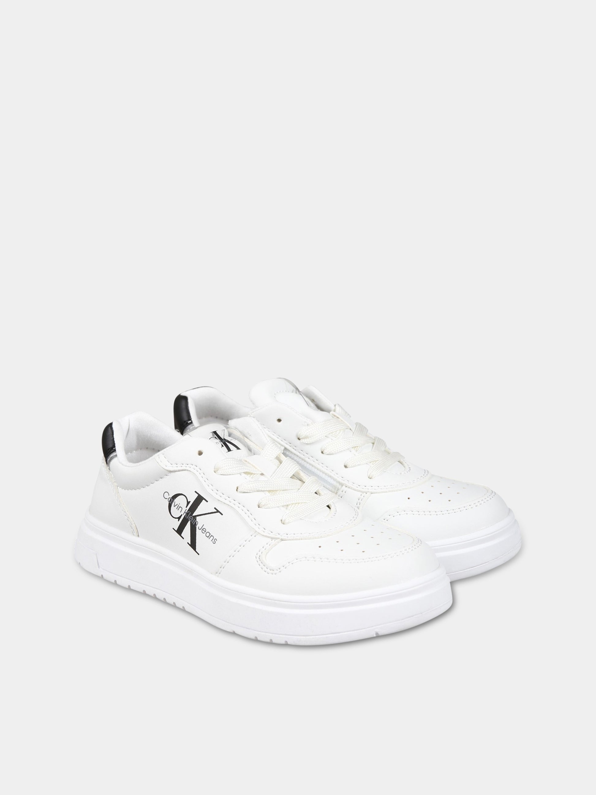 Sneakers bianche per bambini con logo,Calvin Klein Kids,V3X9 80553 1355100