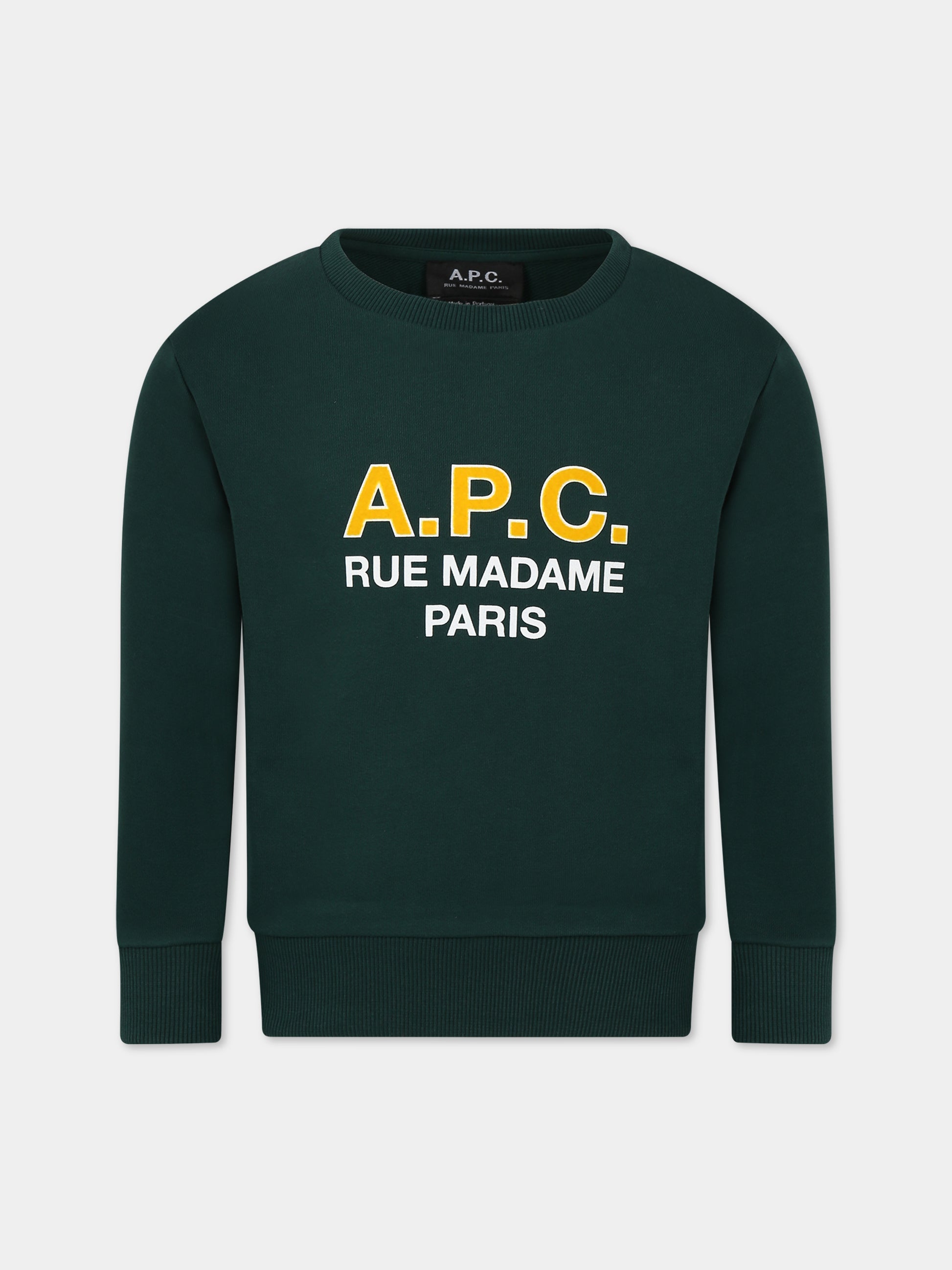 Felpa verde per bambini con logo,A.p.c.,COEZD E27851 KAF DARK GREEN