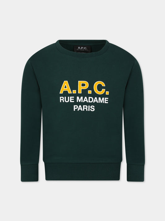 Felpa verde per bambini con logo,A.p.c.,COEZD E27851 KAF DARK GREEN
