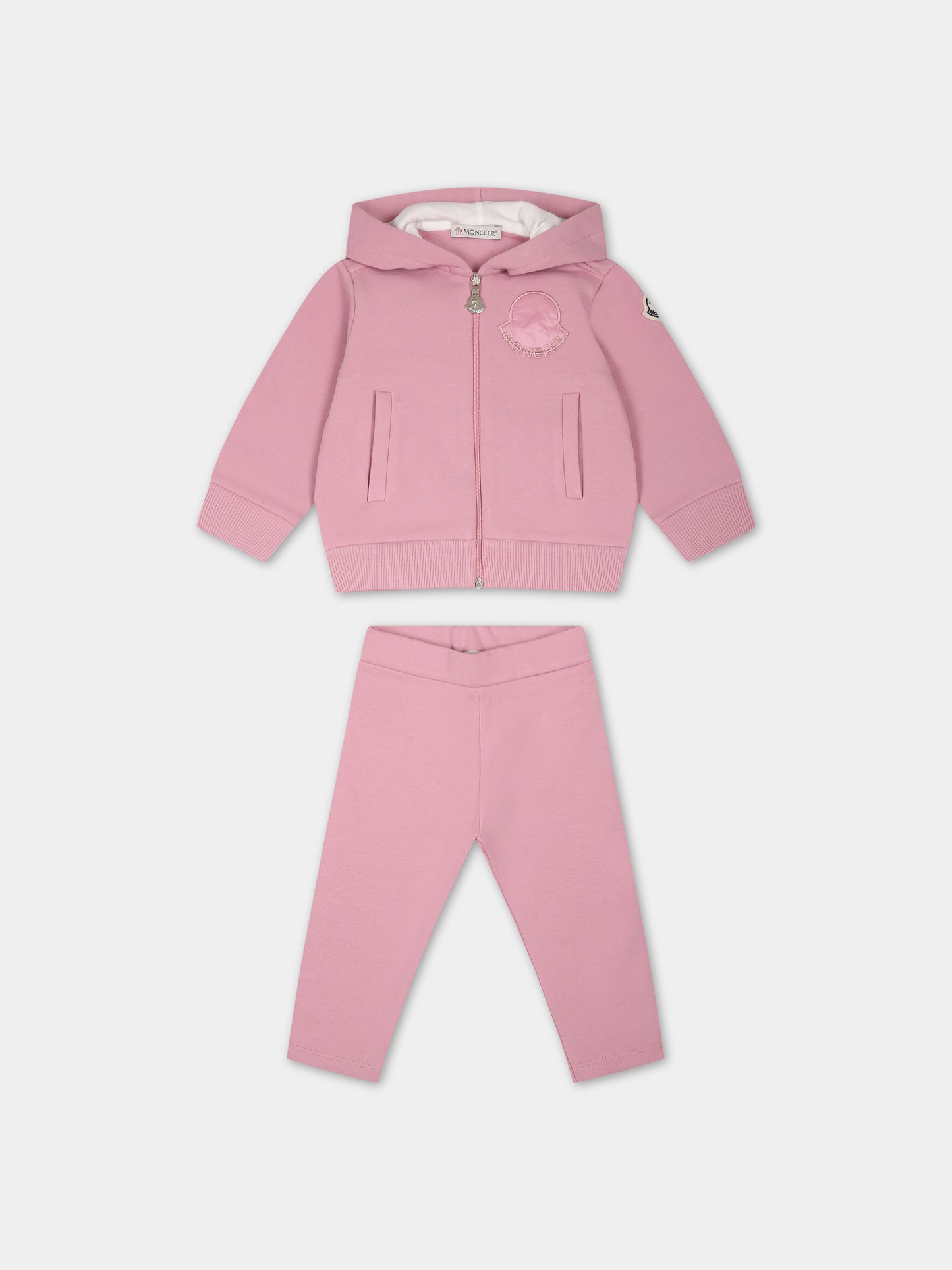 Completo rosa per neonata con logo,Moncler Kids,951 8M00013 89A23 527