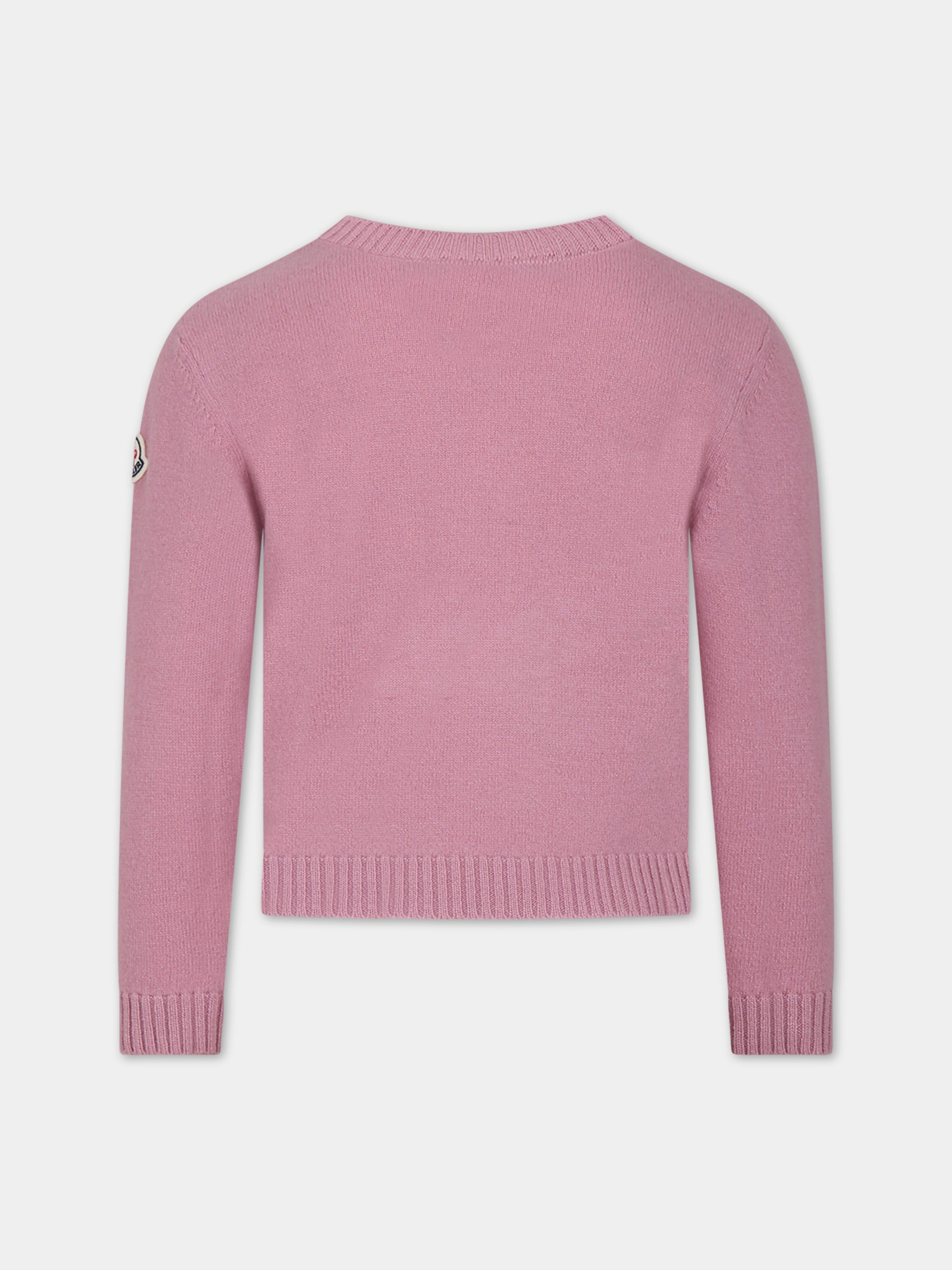 Maglione rosa per bambina con logo,Moncler Kids,954 9C00005 M1241 536