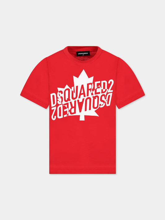 T-shirt rossa per bambino con logo e stampa,Dsquared2,DQ1743 D00MV D2T947U DQ411
