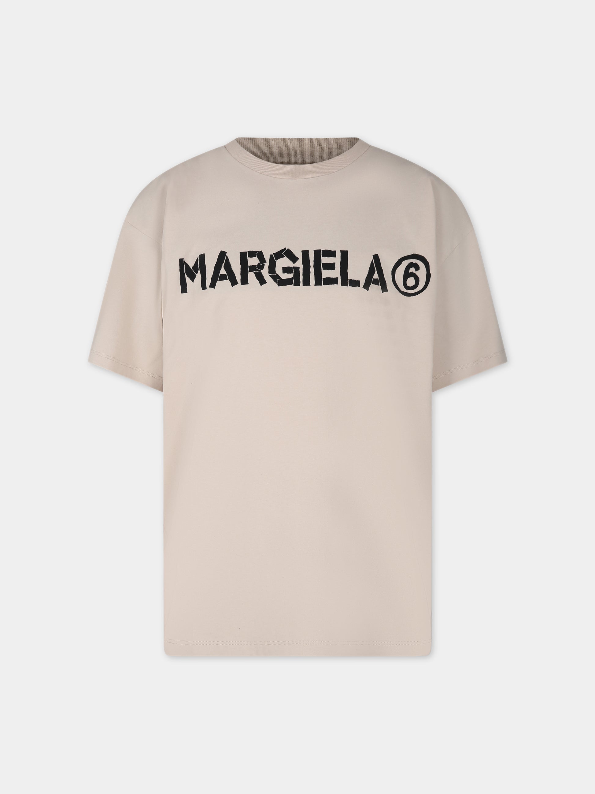T-shirt beige per bambini con logo,Mm6 Maison Margiela,M60408 MM009 MM6T65U M6704