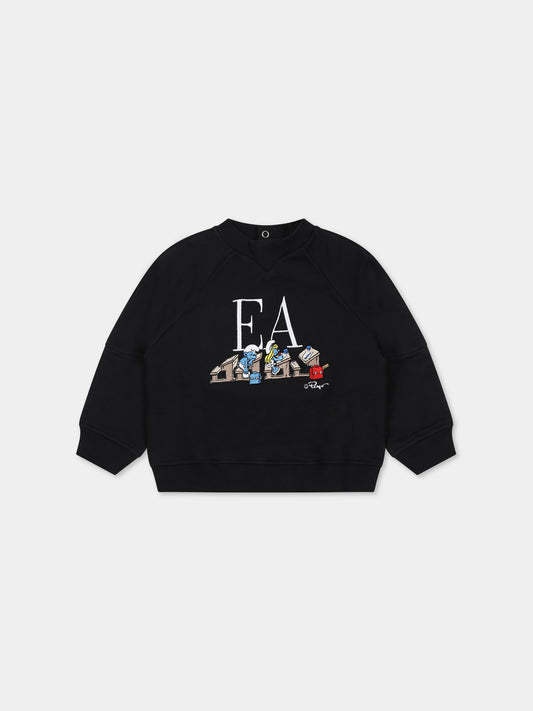 Felpa blu per neonato con Puffi e logo,Armani Junior,6RHMJN 3J5GZ 0920