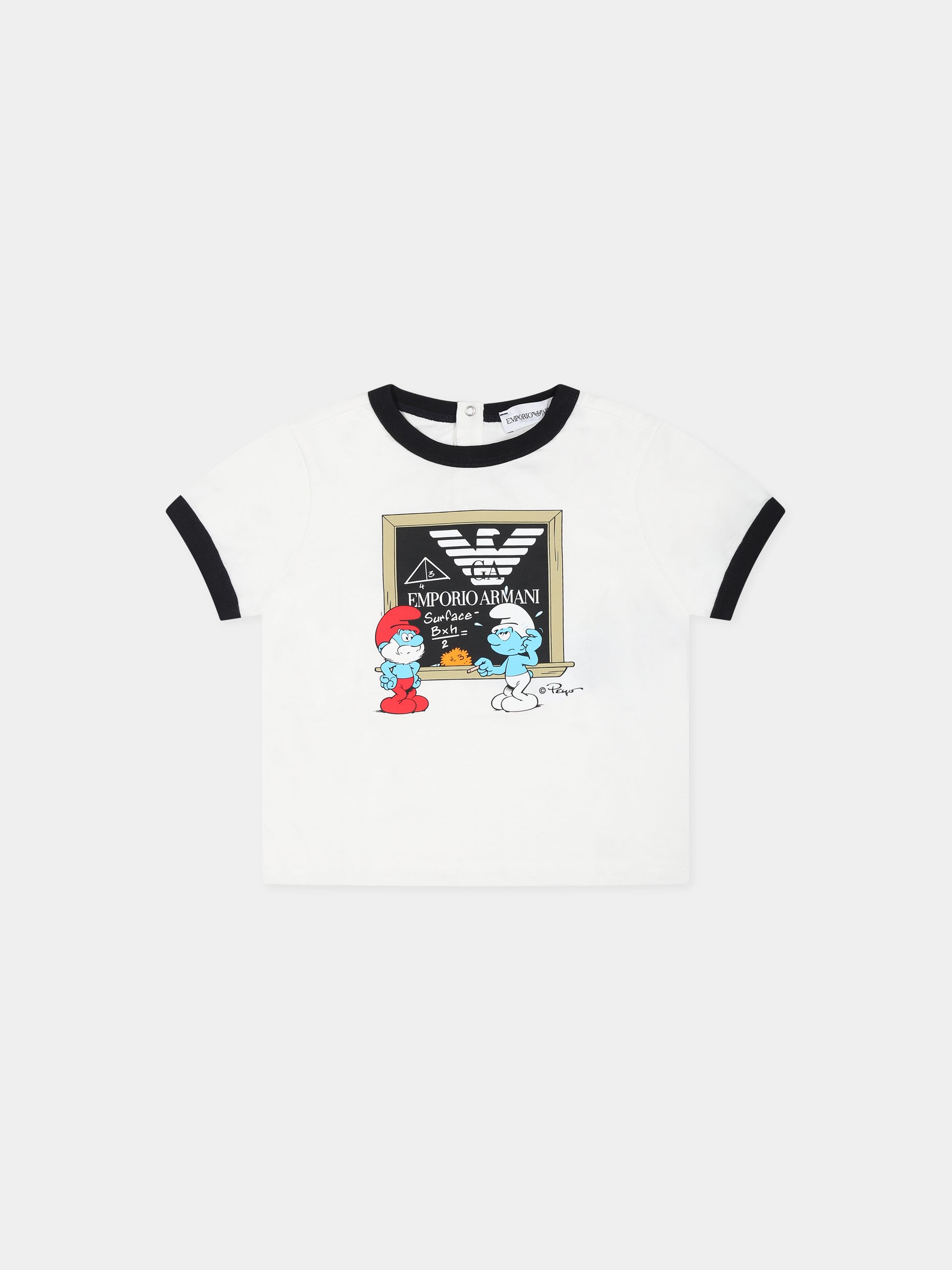 T-shirt bianca per neonato con aquilotto e Puffi,Armani Junior,6RHTJN 3J52Z 0101