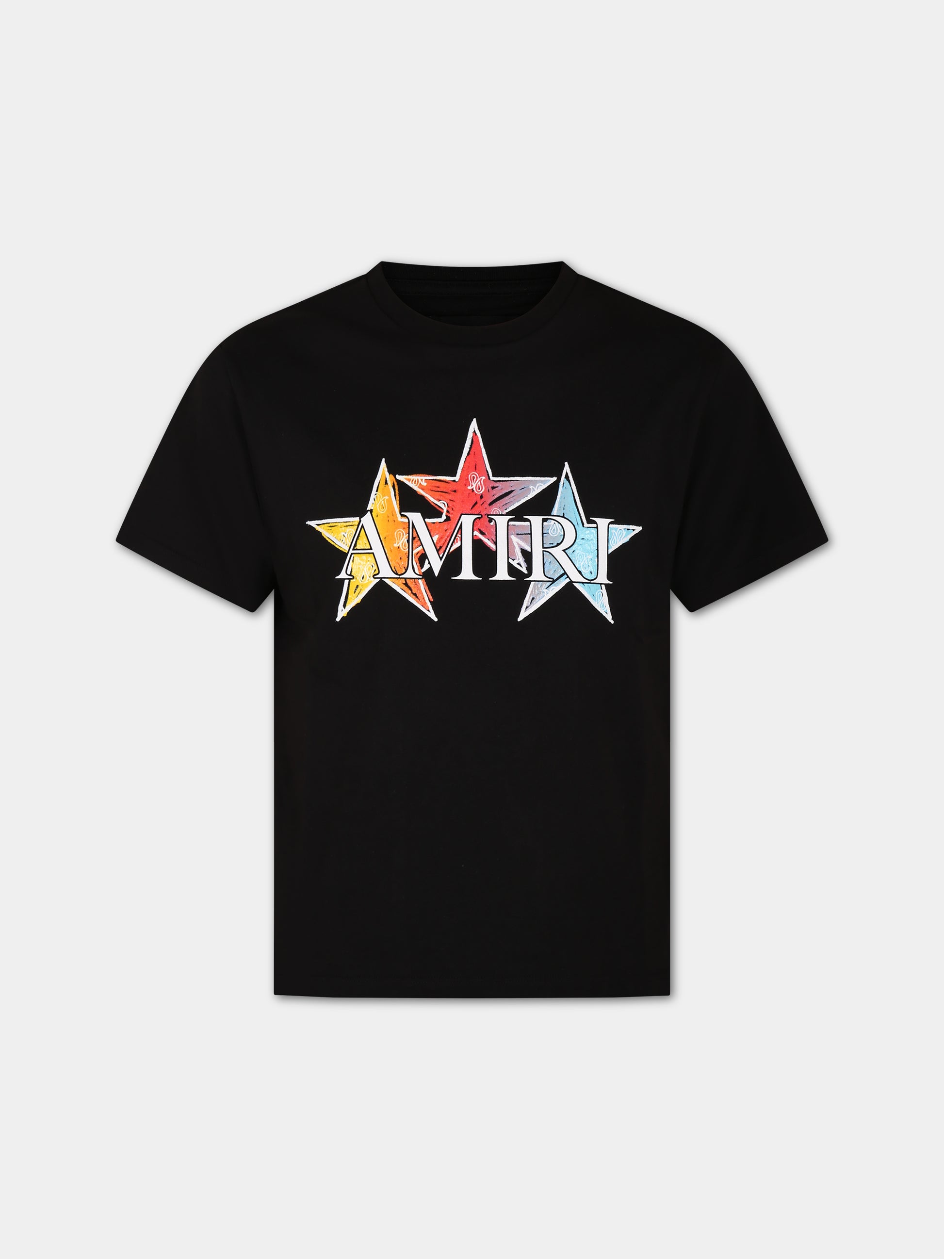 T-shirt nera per bambini con stelle e logo,Amiri,PF23KJT015 001