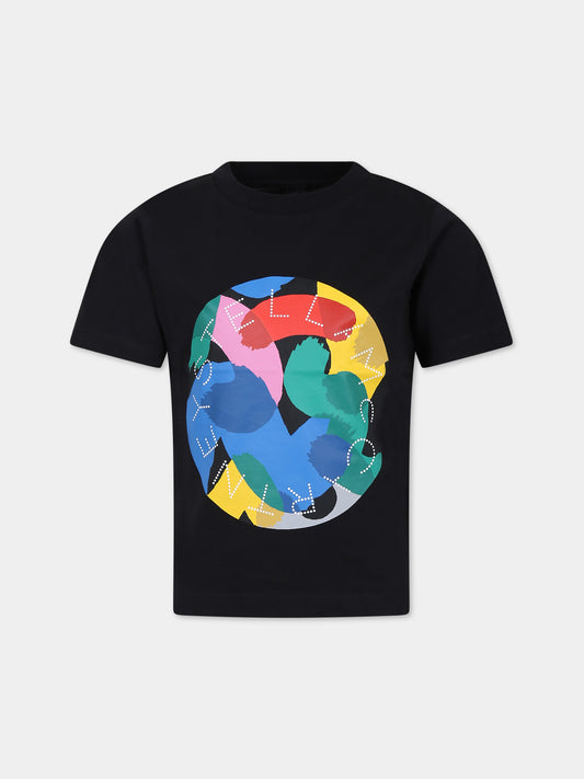 T-shirt nera per bambina con logo e stampa,Stella Mccartney Kids,TT8A21 Z0434 930