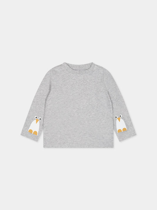 T-shirt grigia per neonato con logo e stampa,Stella Mccartney Kids,TT8690 Z0434 905