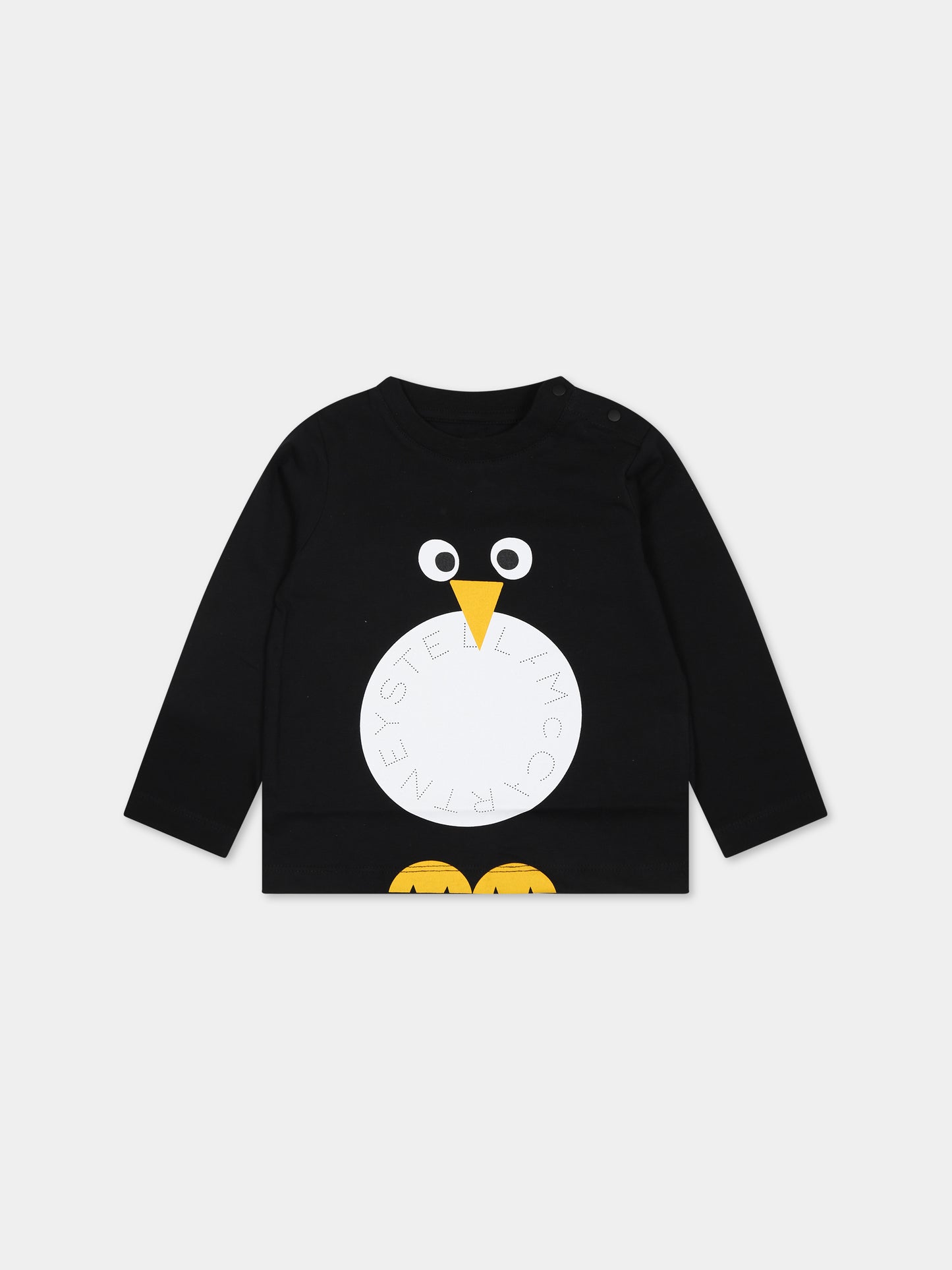 T-shirt nera per neonato con logo e stampa,Stella Mccartney Kids,TT8680 Z0434 930