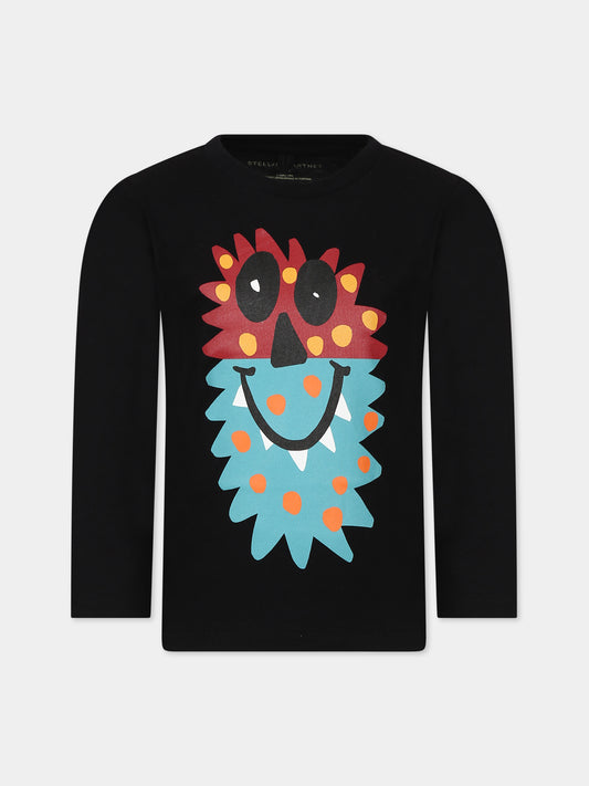 T-shirt nera per bambino con stampa e logo,Stella Mccartney Kids,TT8S90 Z0434 930