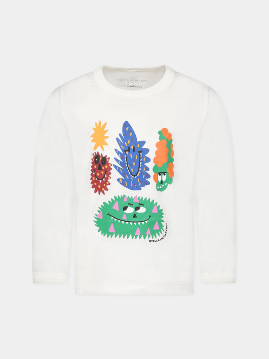 T-shirt bianca per bambino con logo e stampa,Stella Mccartney Kids,TT8Q40 Z0434 101