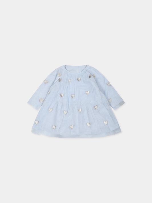 Vestito celeste per neonata con cuori,Stella Mccartney Kids,TT1051 Z1309 602EM