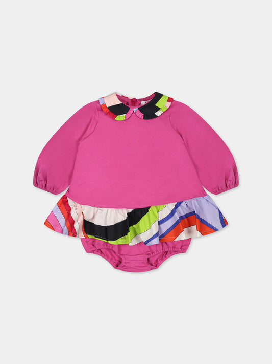 Vestito fucsia per neonata con logo,Emilio Pucci Junior,PT1030 F0009 543