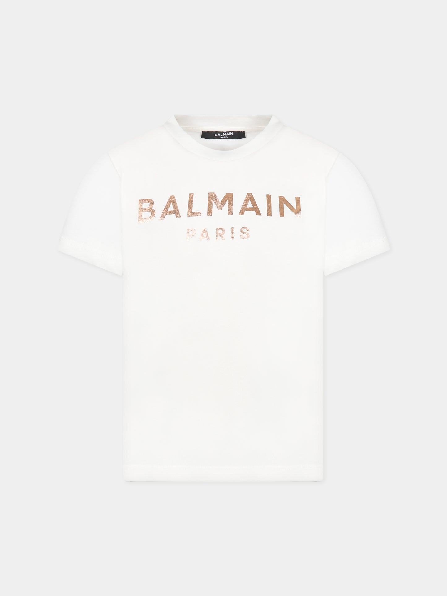 T-shirt bianca per bambina con logo,Balmain Kids,BT8A81 Z0057 102