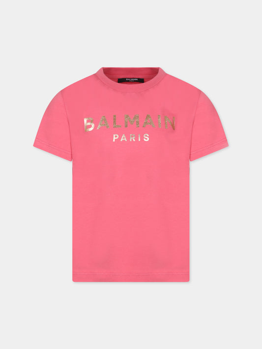T-shirt fucsia per bambina con logo,Balmain Kids,BT8A81 Z0057 413