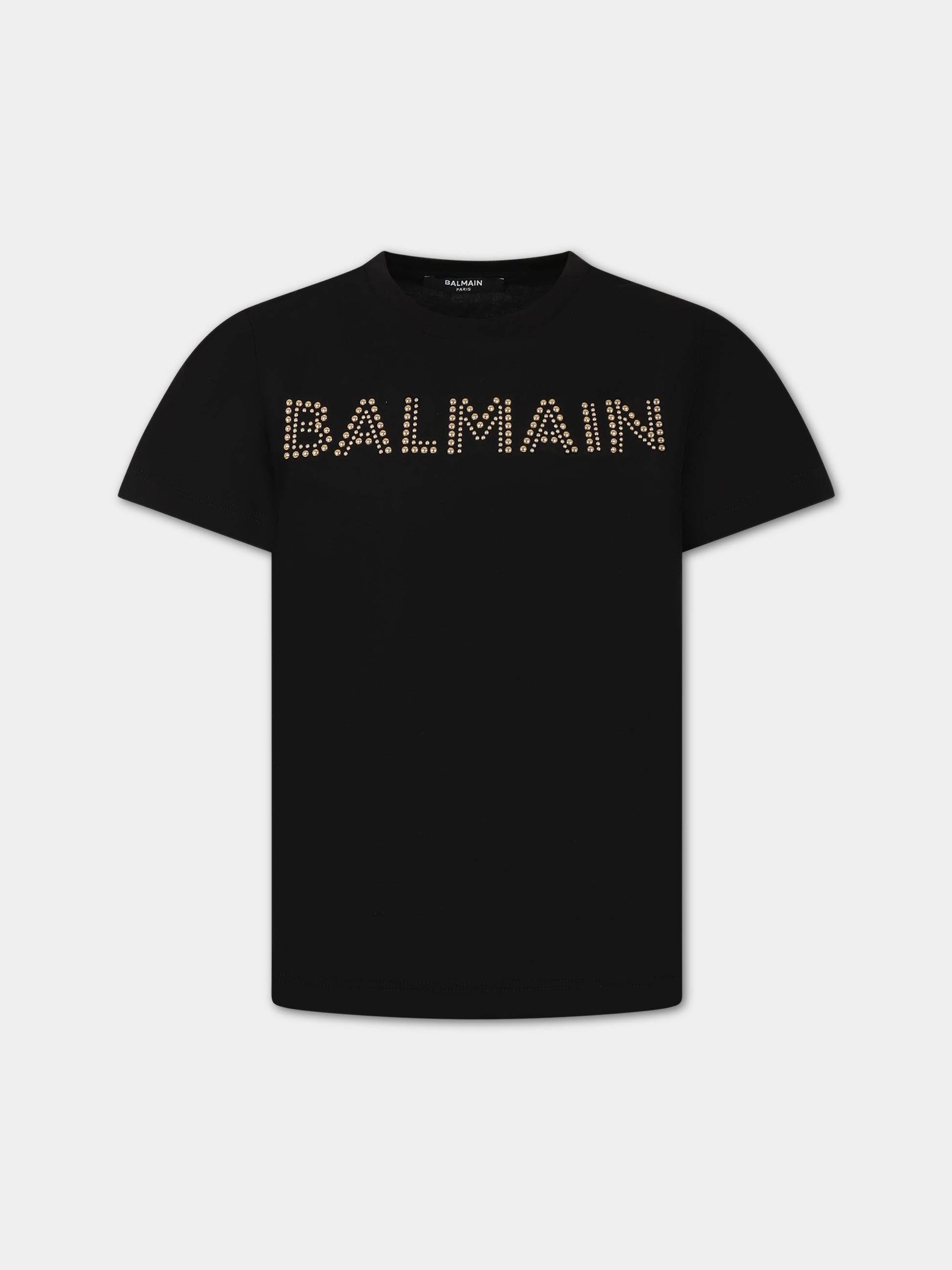T-shirt nera per bambina con logo,Balmain Kids,BT8Q51 J0177 930OR
