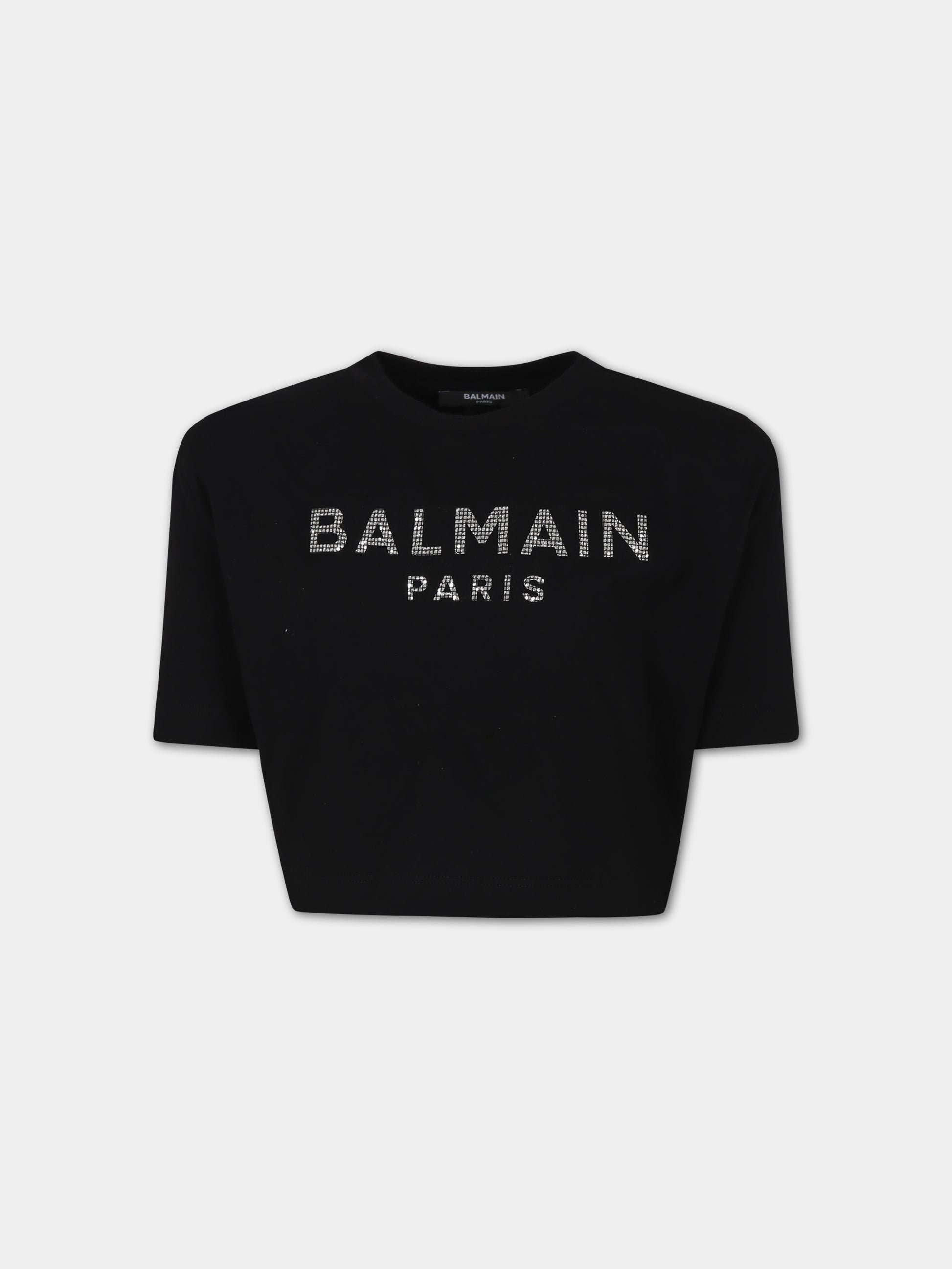 T-shirt nera per bambina con logo,Balmain Kids,BT8A71 Z0057 930