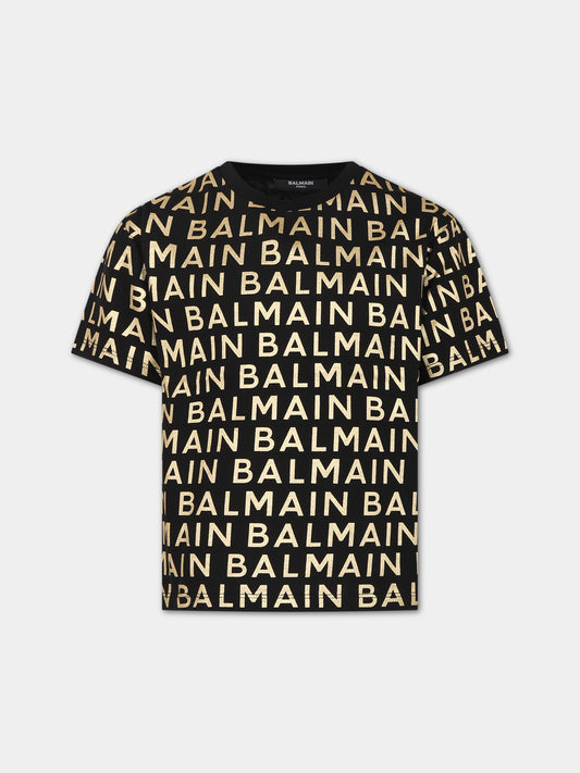 T-shirt nera per bambina con logo,Balmain Kids,BT8Q21 Z1523 930OR